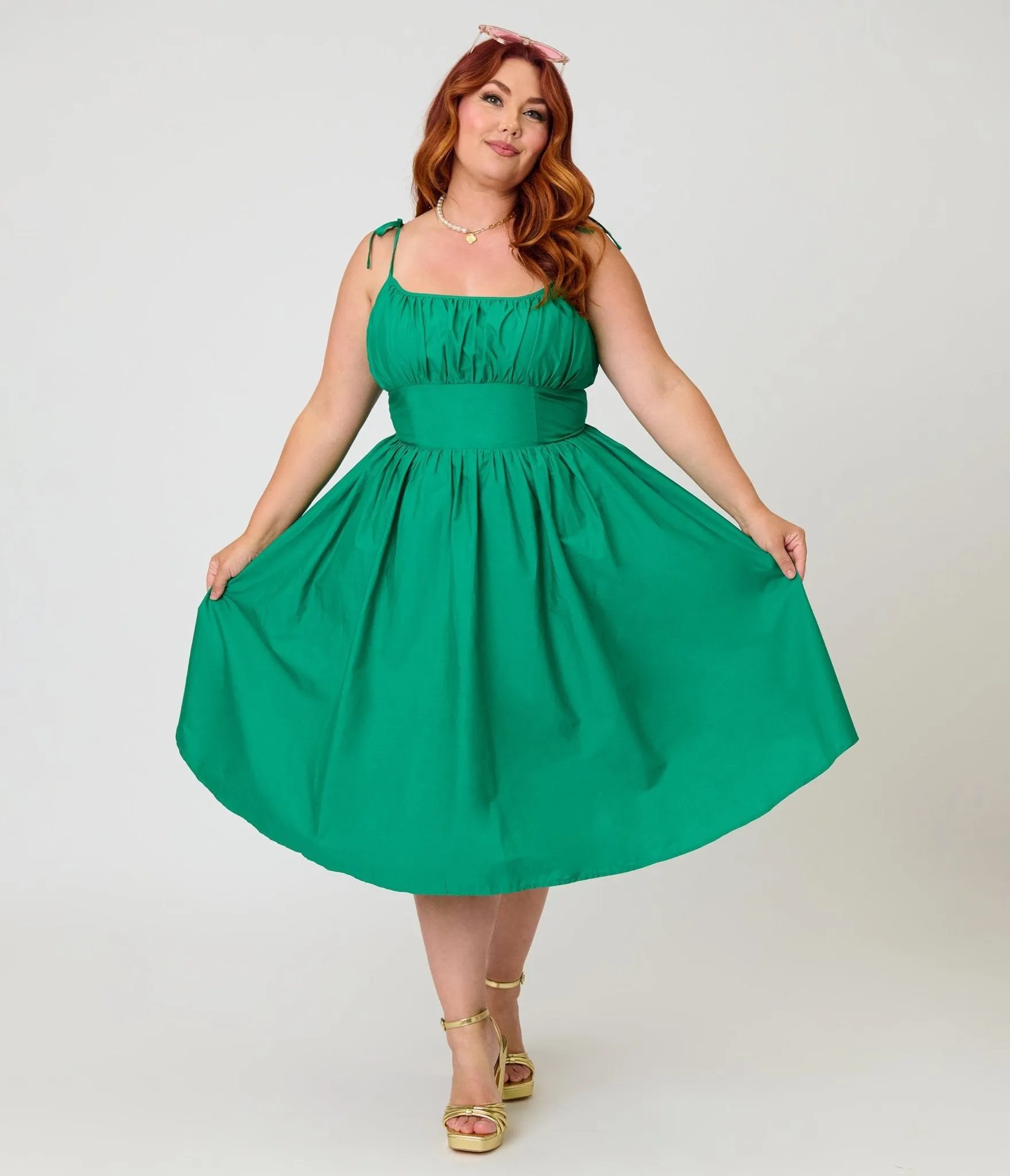 Unique Vintage Plus Size Green Sleeveless Cotton Swing Dress sold by Unique Vintage product image thumbnail 4