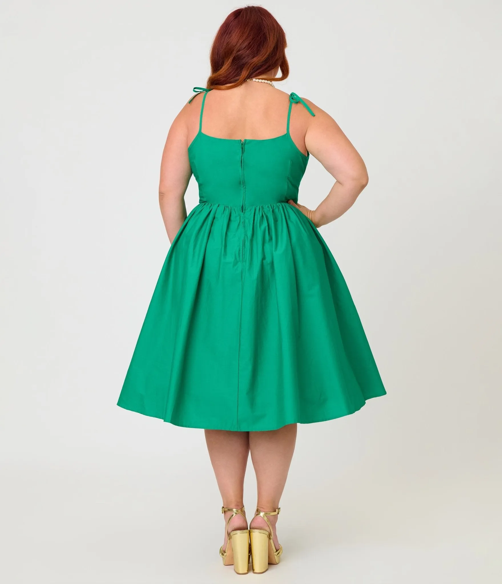 Unique Vintage Plus Size Green Sleeveless Cotton Swing Dress sold by Unique Vintage product image thumbnail 2