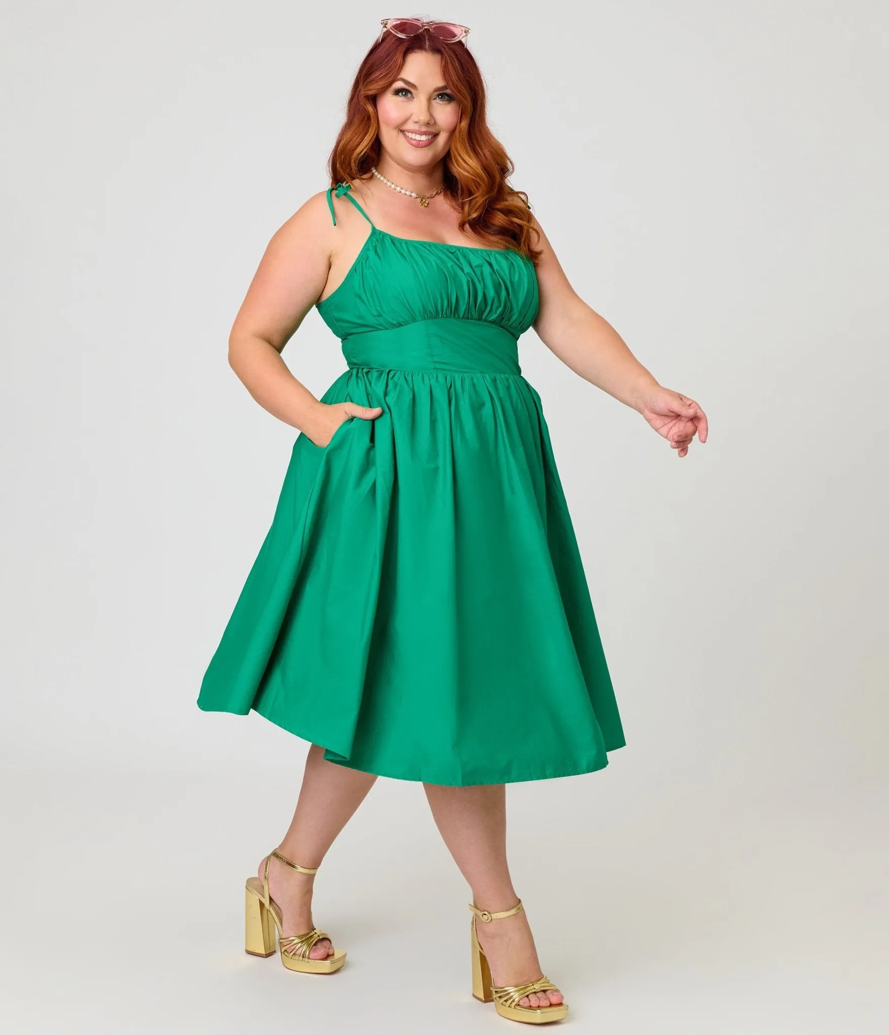 Unique Vintage Plus Size Green Sleeveless Cotton Swing Dress sold by Unique Vintage product image thumbnail 3