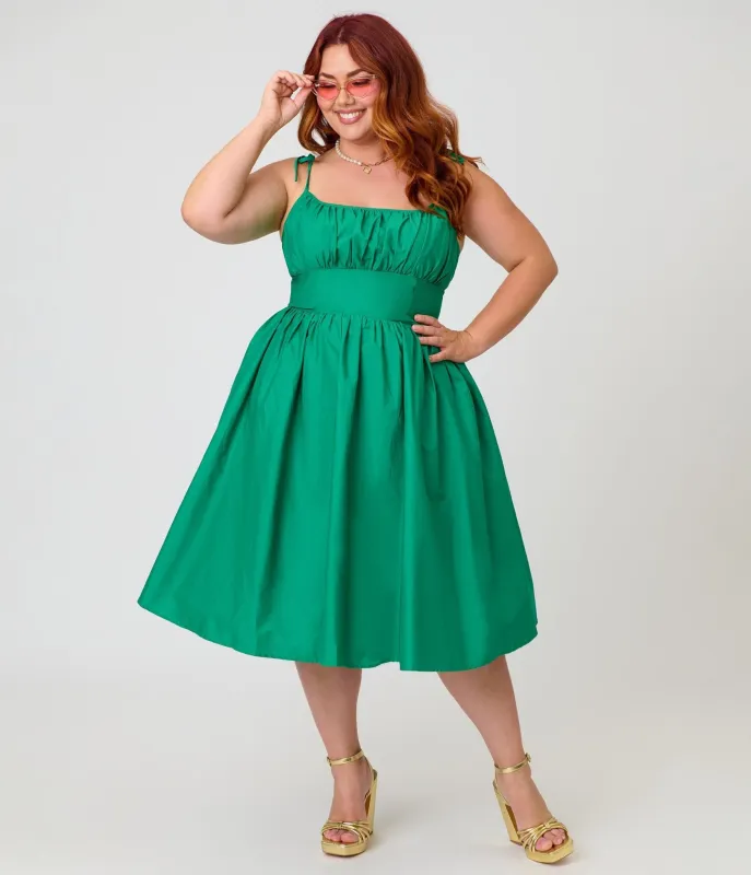 Unique Vintage Plus Size Green Sleeveless Cotton Swing Dress made by Unique Vintage
