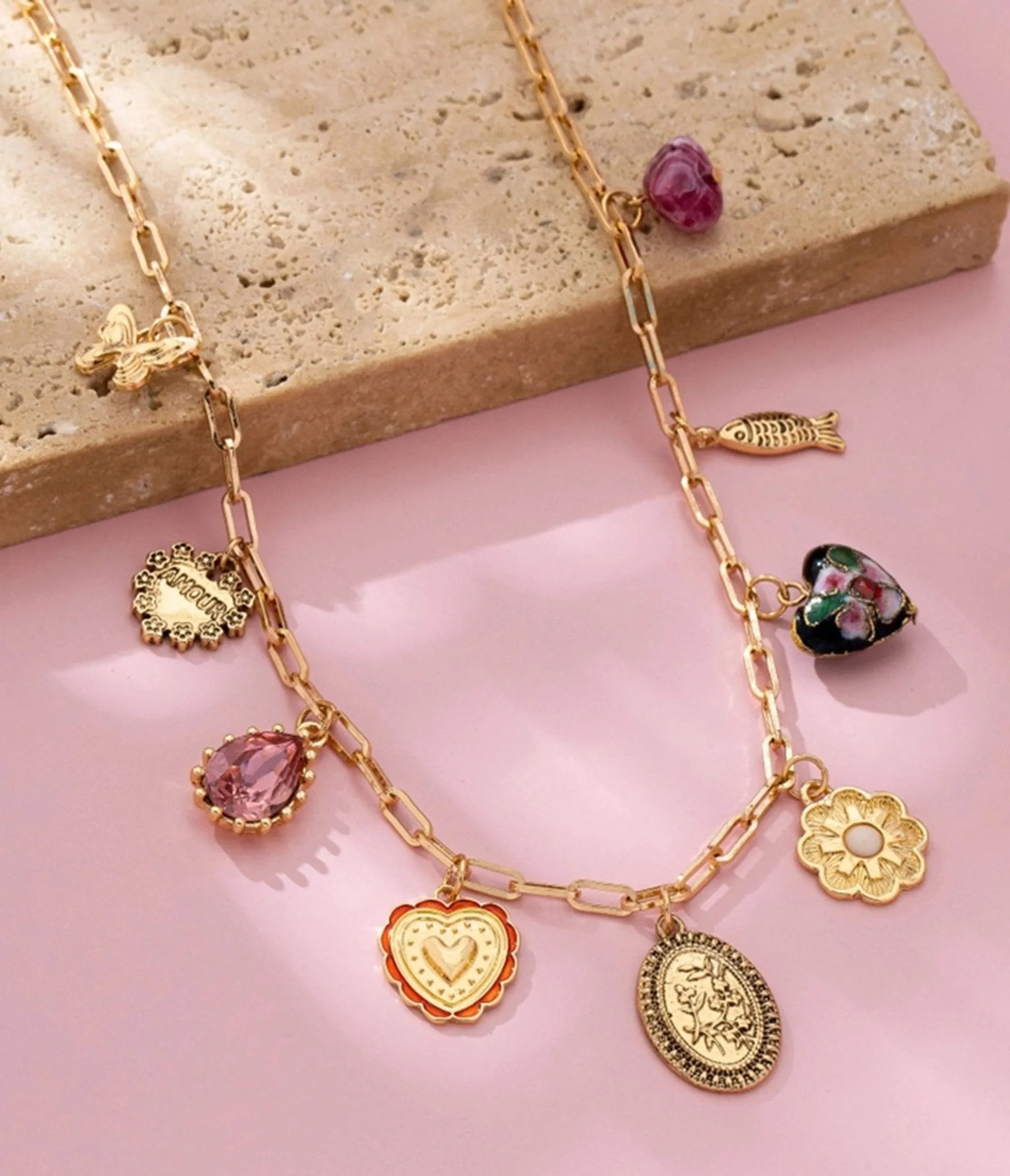 Gold Tone Multi Charm Necklace sold by Unique Vintage product image thumbnail 3