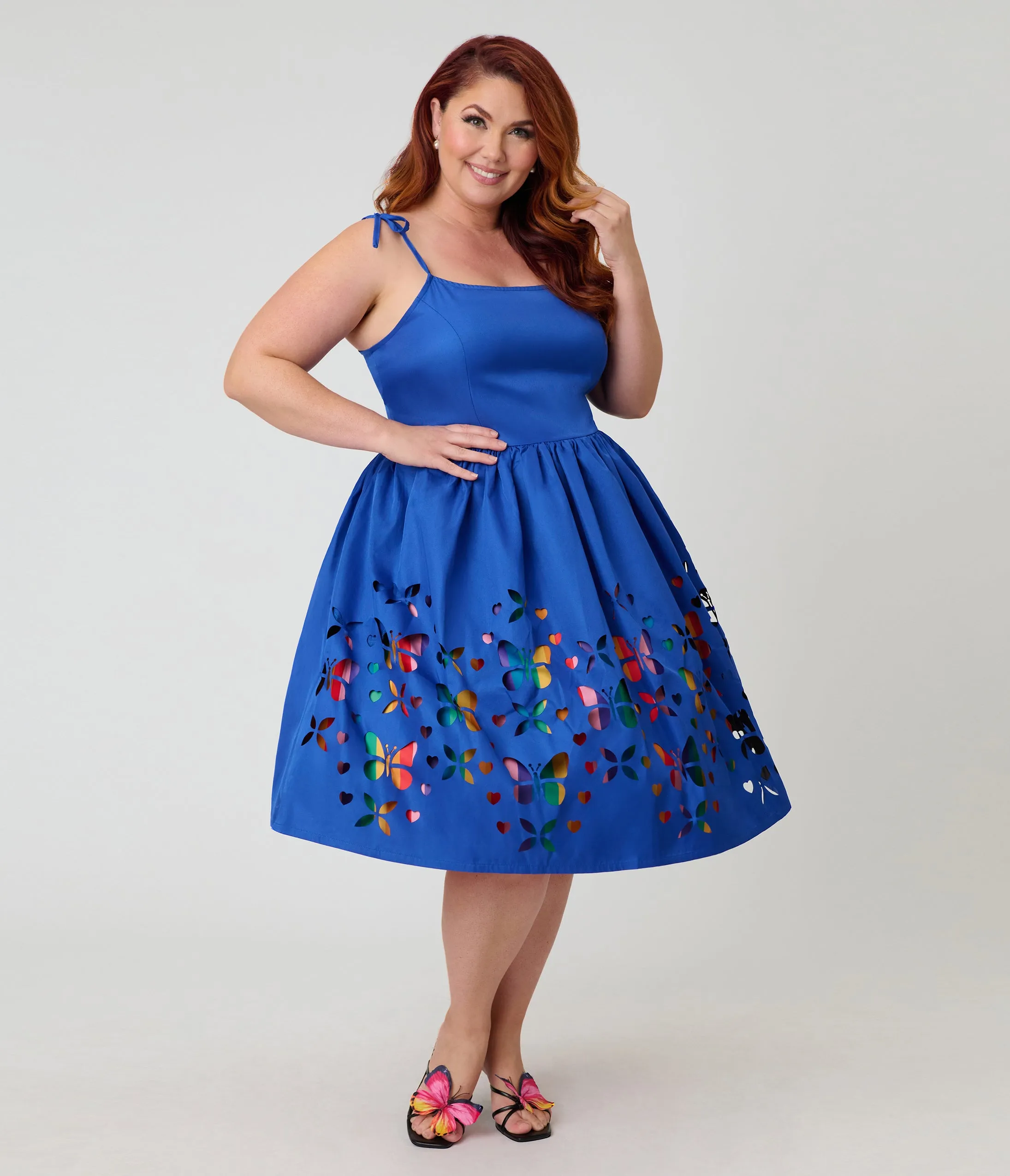 Unique Vintage Plus Size Blue & Rainbow Striped Butterfly Cutout Bobbie Swing Dress sold by Unique Vintage product image thumbnail 3