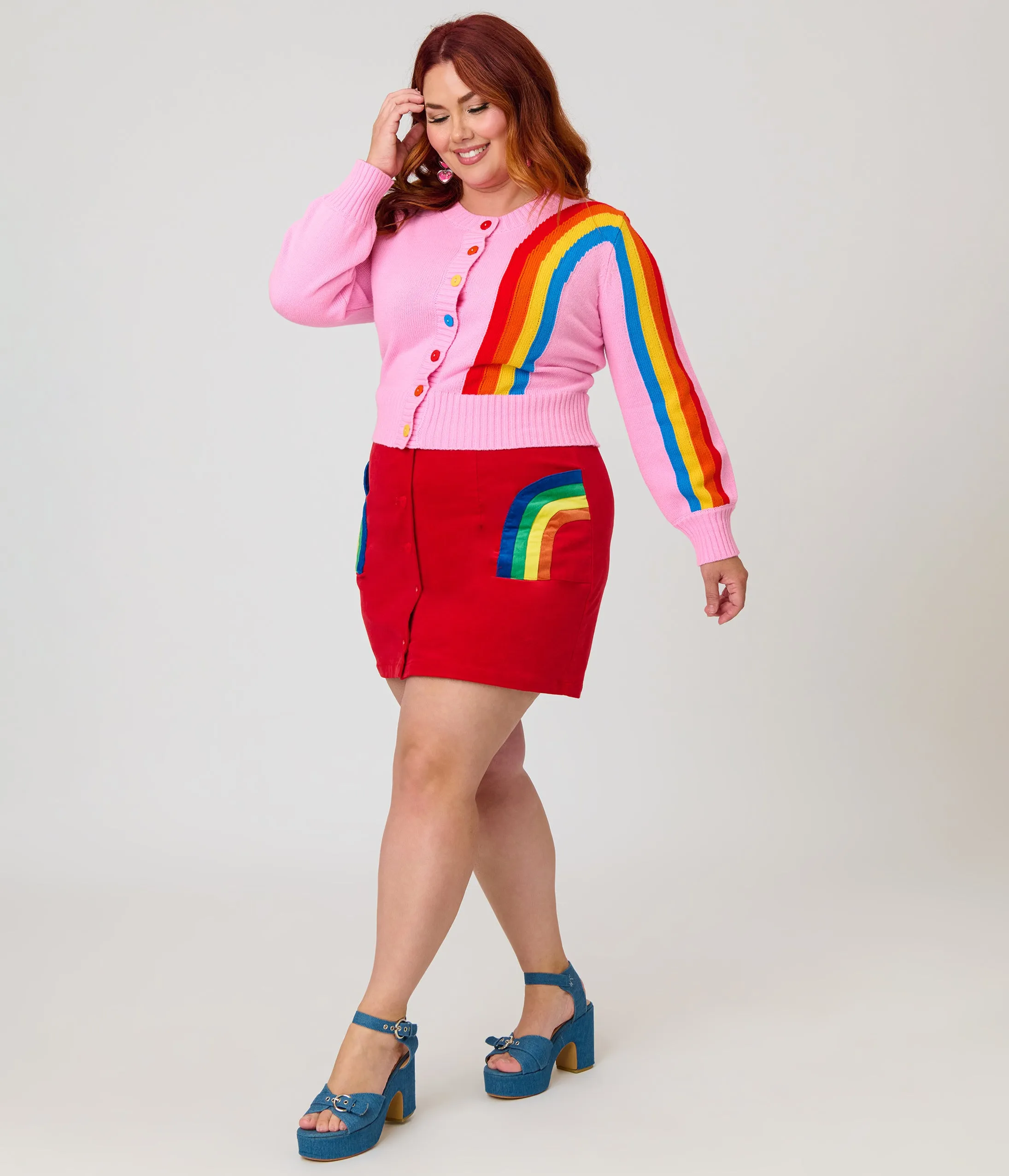 Smak Parlour Plus Size Red Corduroy & Rainbow Pockets Mini Skirt sold by Unique Vintage product image thumbnail 5