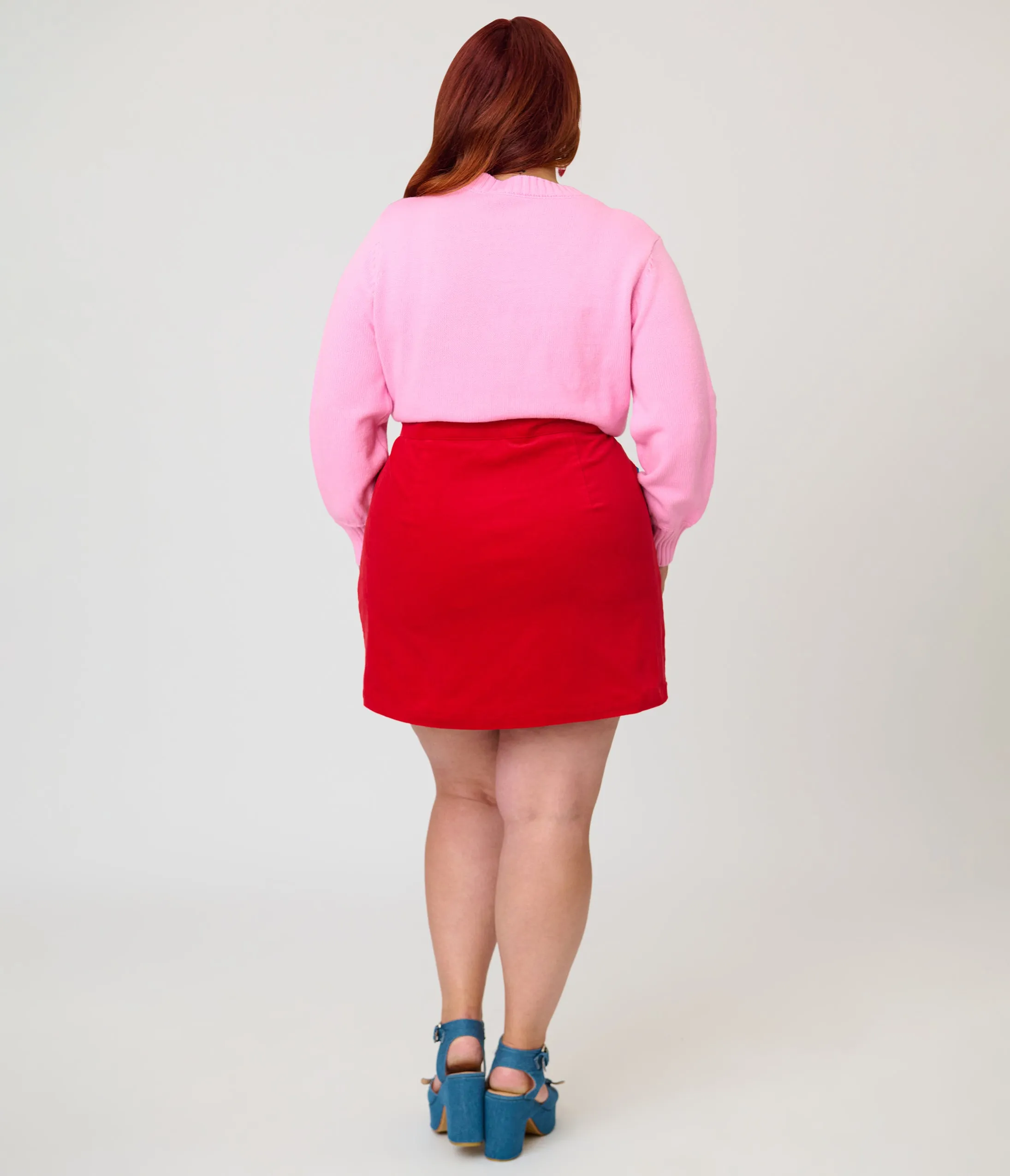 Smak Parlour Plus Size Red Corduroy & Rainbow Pockets Mini Skirt sold by Unique Vintage product image thumbnail 3