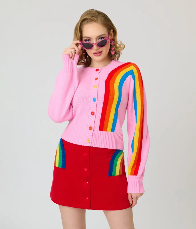 Unique Vintage Pink Rainbow Cropped Cardigan made by Unique Vintage