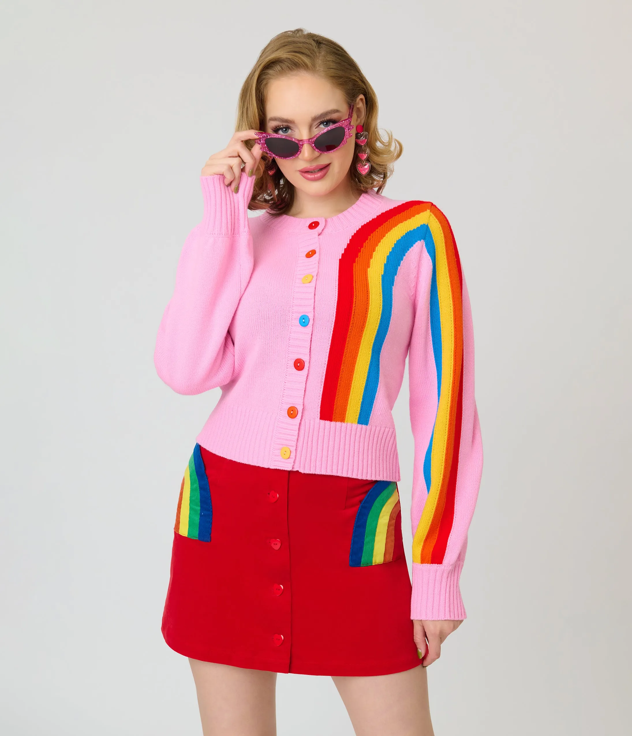 Unique Vintage Pink Rainbow Cropped Cardigan sold by Unique Vintage