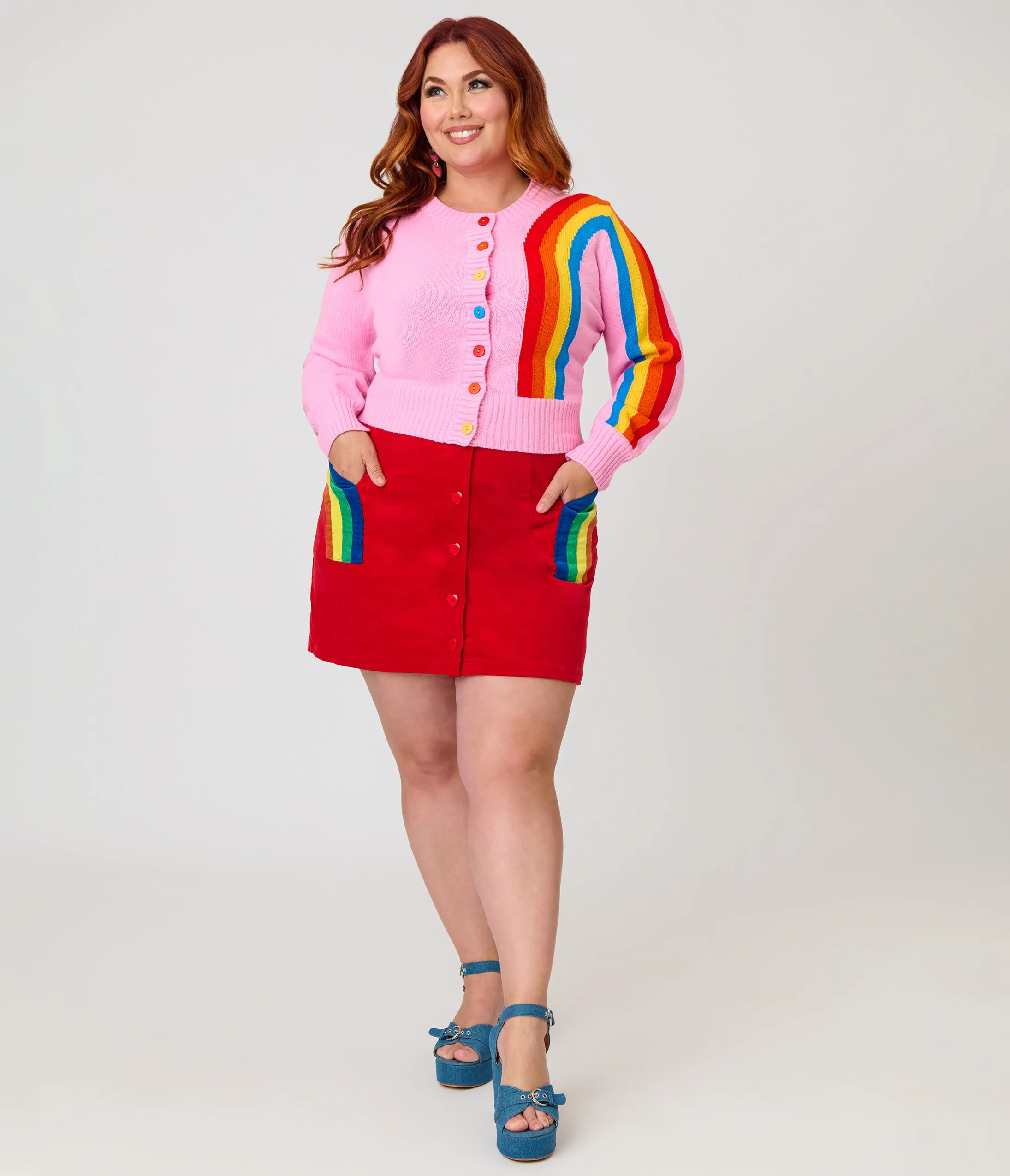 Unique Vintage Plus Size Pink Rainbow Cropped Cardigan sold by Unique Vintage product image thumbnail 3
