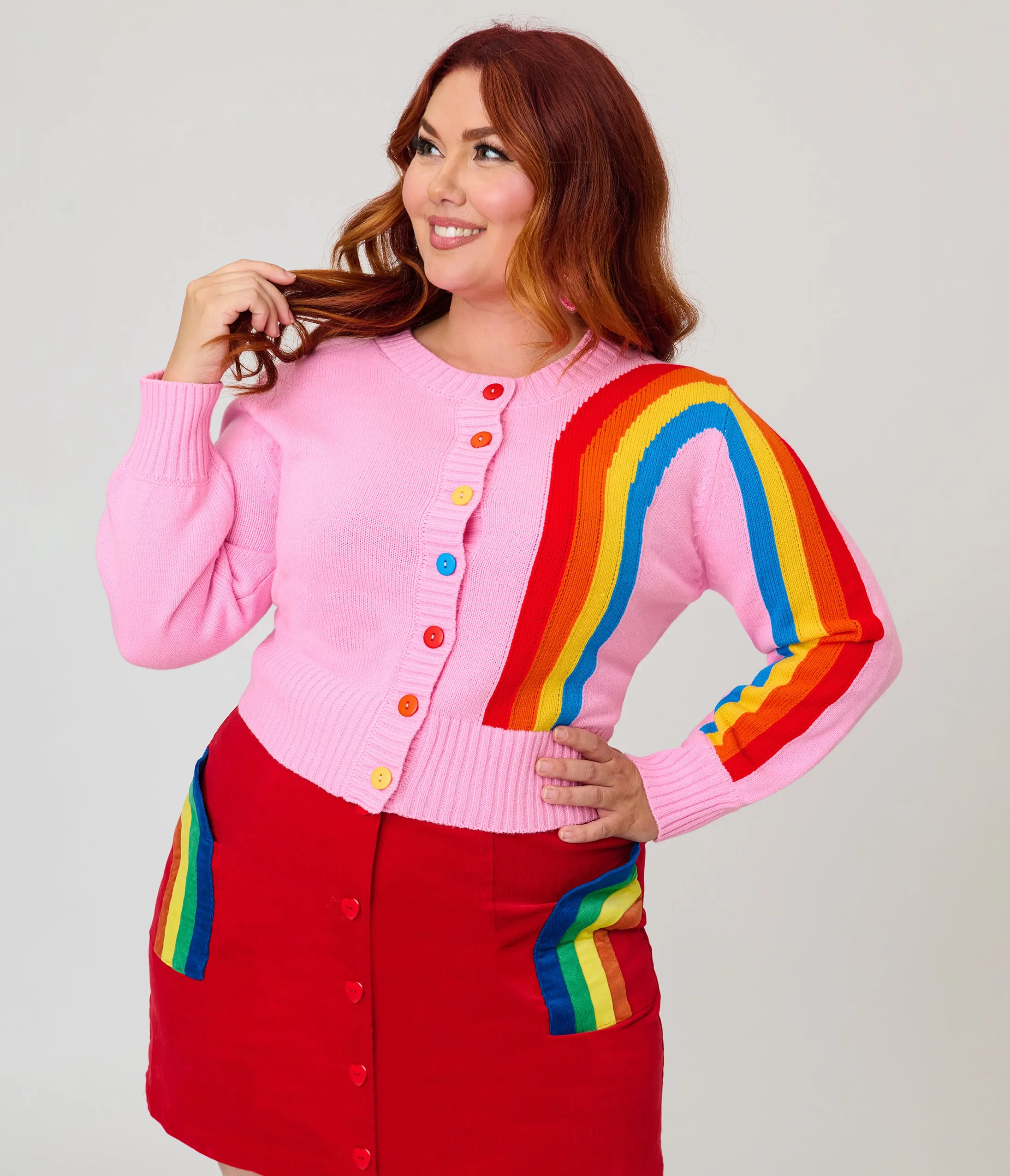 Unique Vintage Plus Size Pink Rainbow Cropped Cardigan sold by Unique Vintage