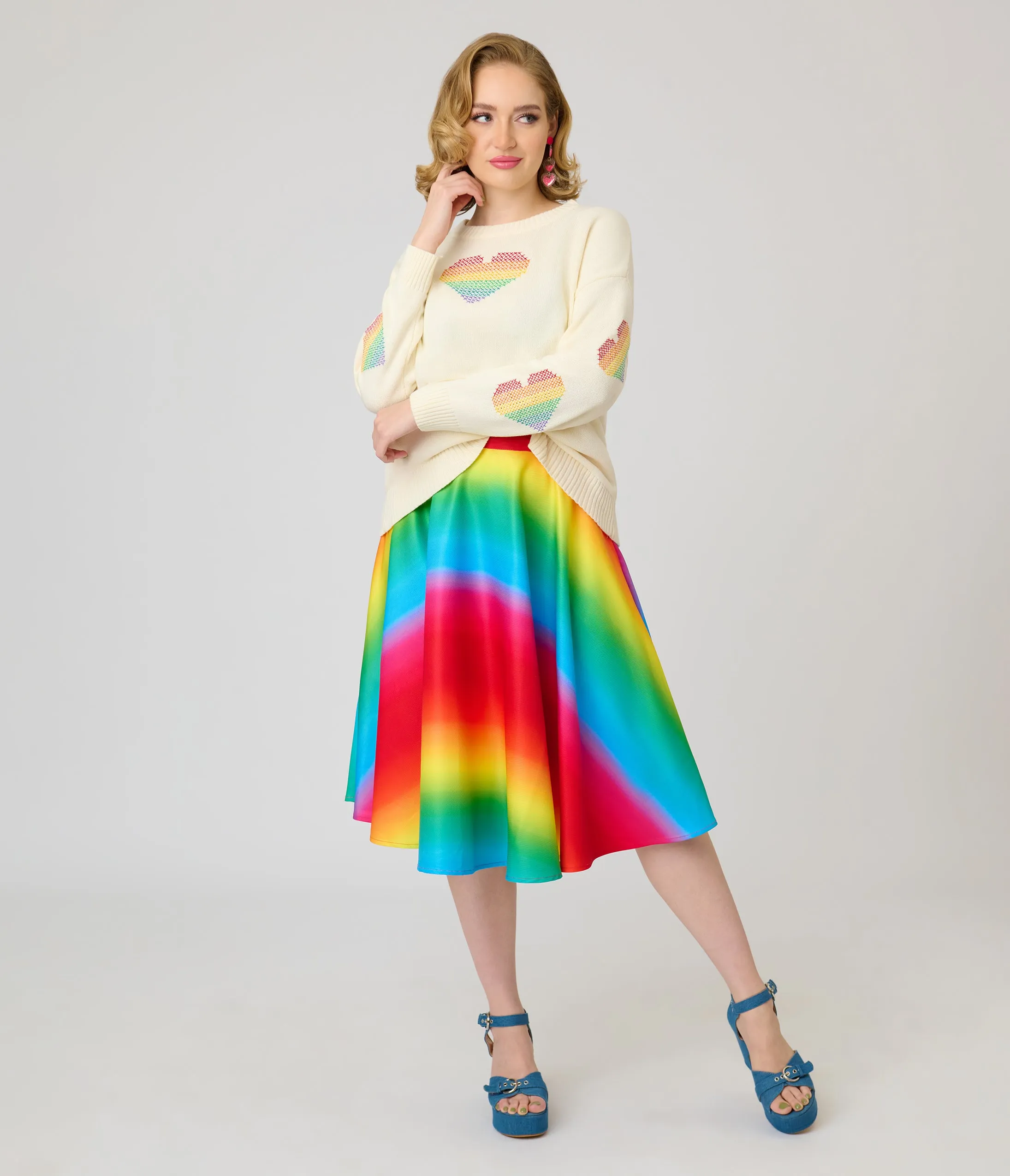 Unique Vintage Ivory & Rainbow Heart Cross Stitch Sweater sold by Unique Vintage product image thumbnail 5