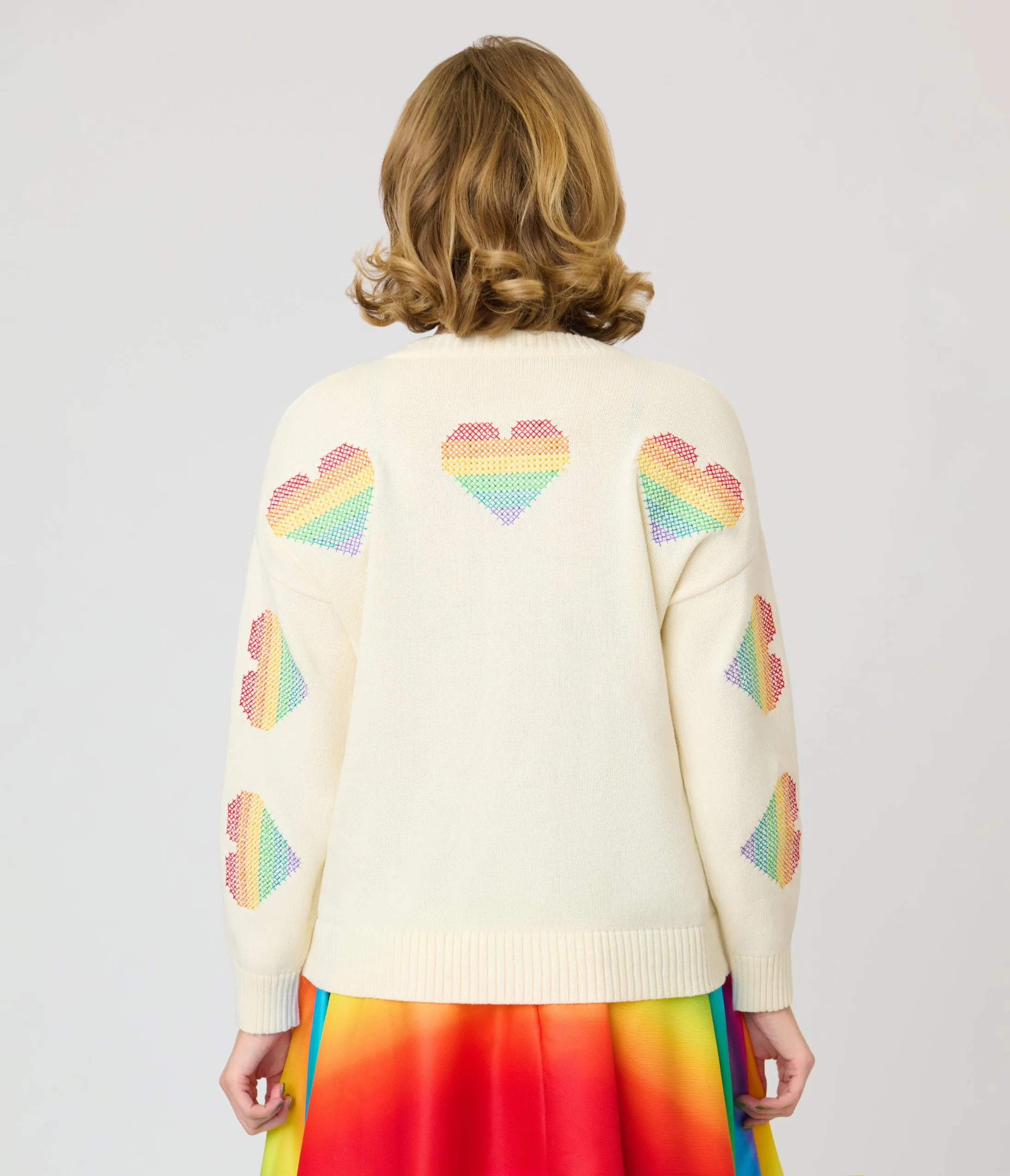 Unique Vintage Ivory & Rainbow Heart Cross Stitch Sweater sold by Unique Vintage product image thumbnail 2
