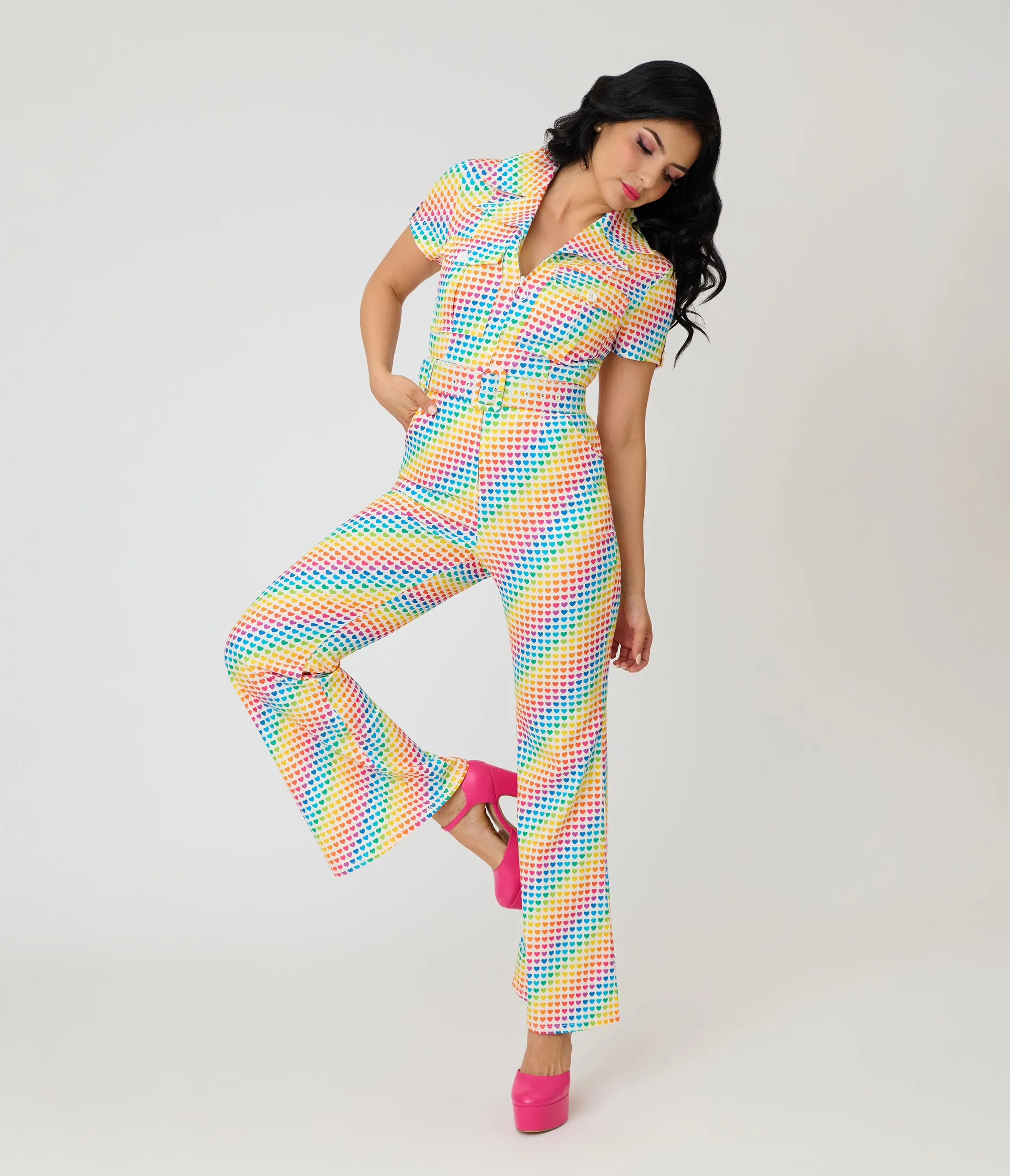 Smak Parlour Rainbow Hearts Flare Jumpsuit sold by Unique Vintage product image thumbnail 3