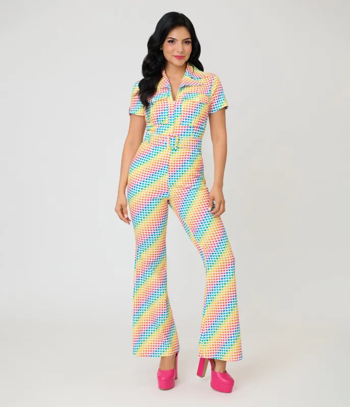 Smak Parlour Rainbow Hearts Flare Jumpsuit made by Unique Vintage