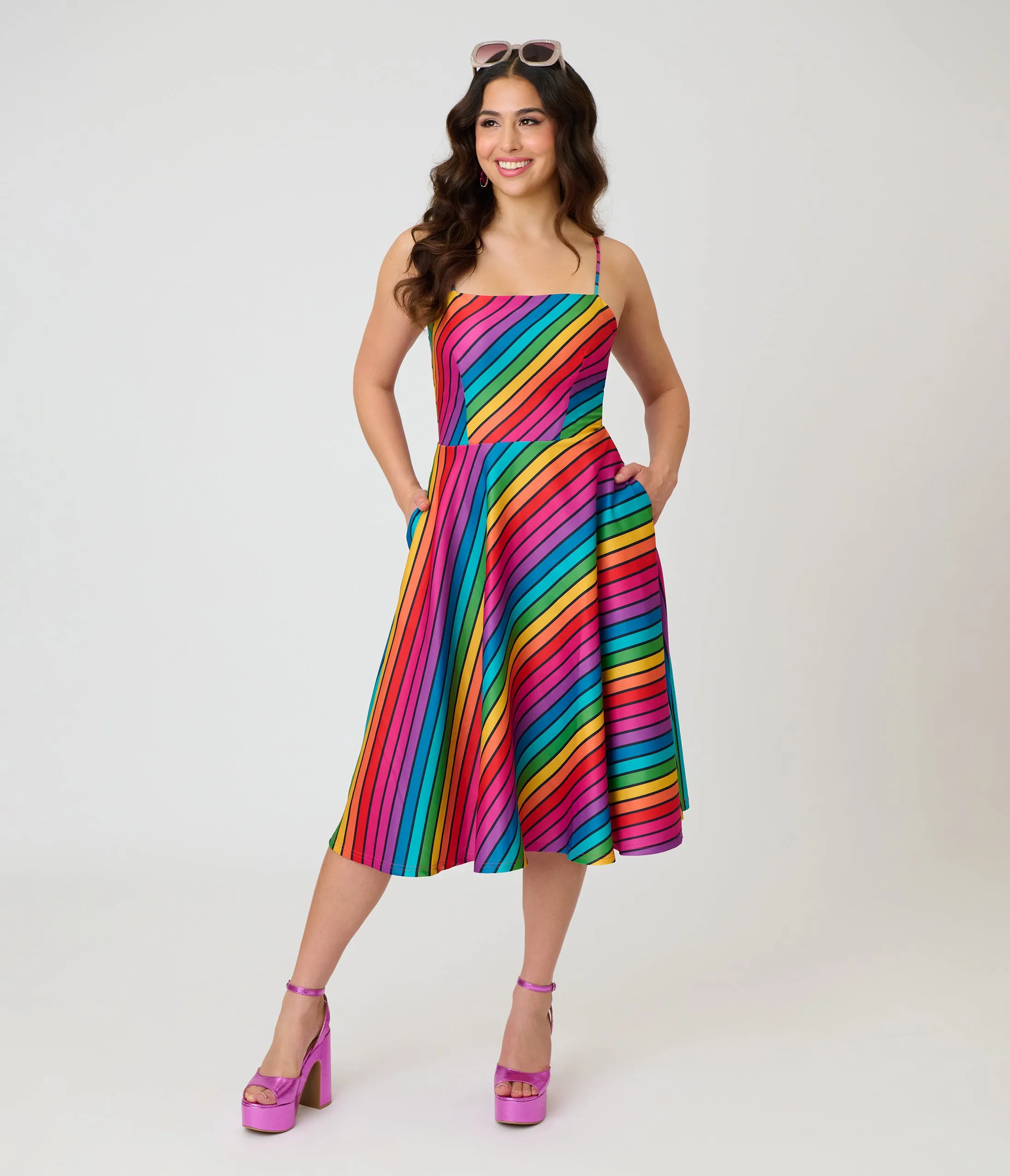Unique Vintage Diagonal Rainbow Stripe Spaghetti Strap Midi Dress sold by Unique Vintage product image thumbnail 4