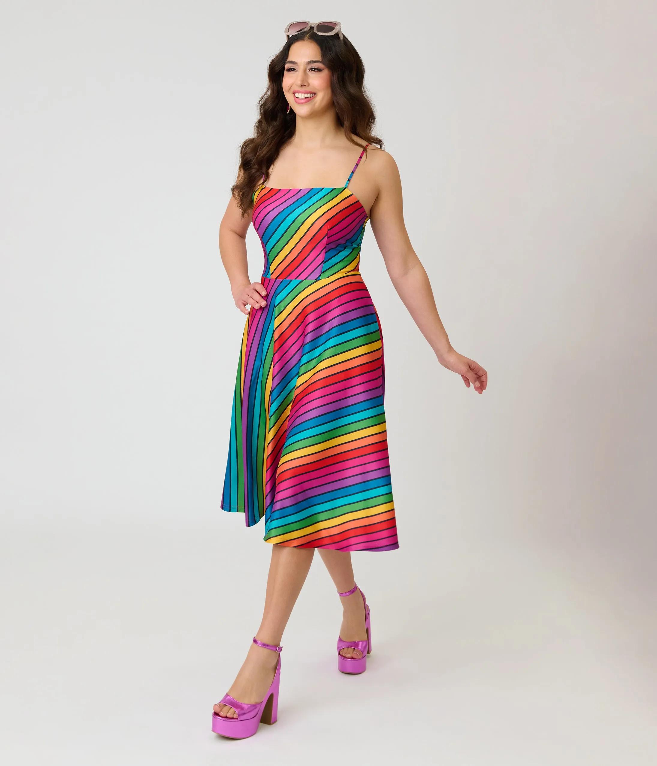 Unique Vintage Diagonal Rainbow Stripe Spaghetti Strap Midi Dress sold by Unique Vintage product image thumbnail 3