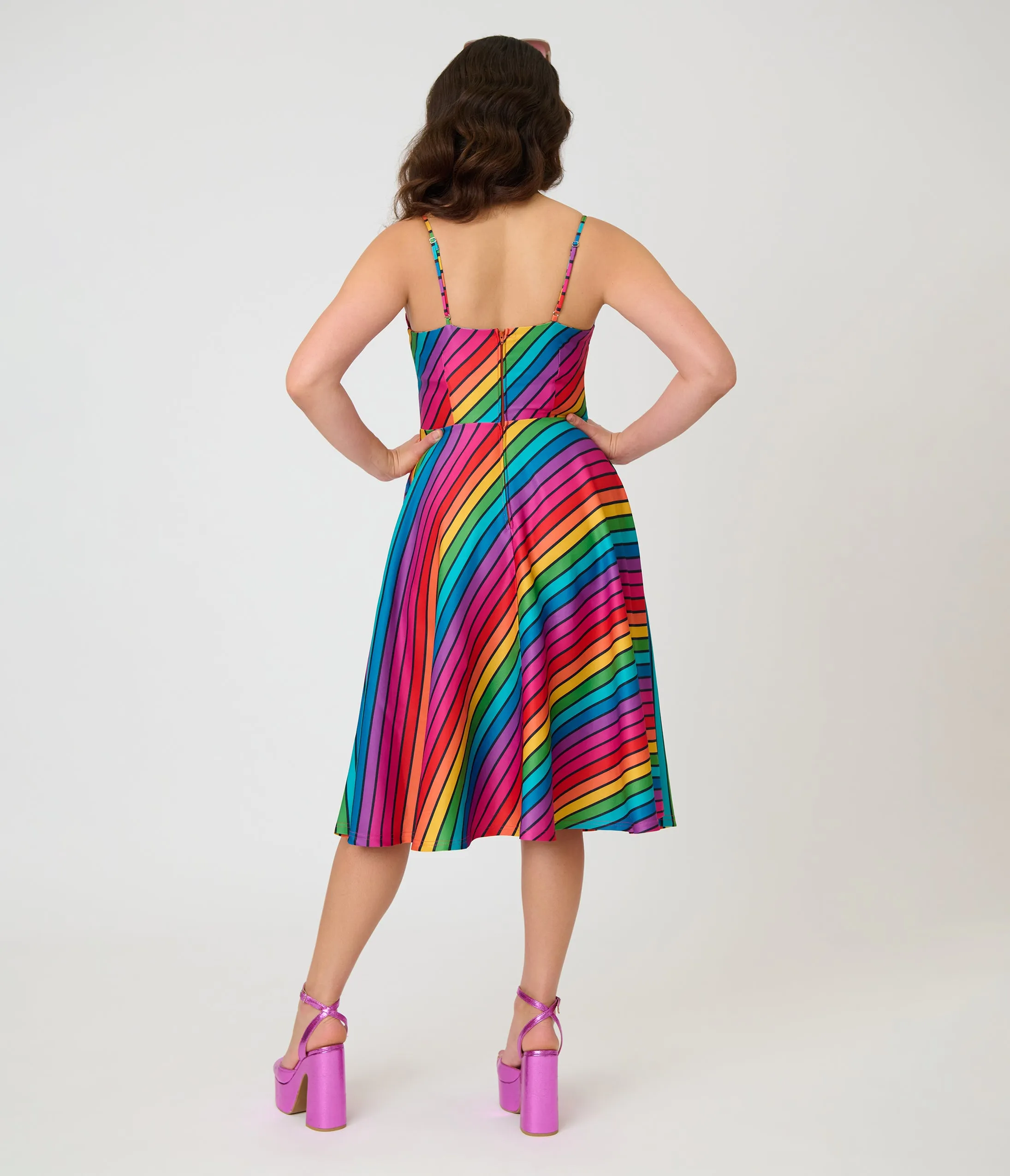 Unique Vintage Diagonal Rainbow Stripe Spaghetti Strap Midi Dress sold by Unique Vintage product image thumbnail 2