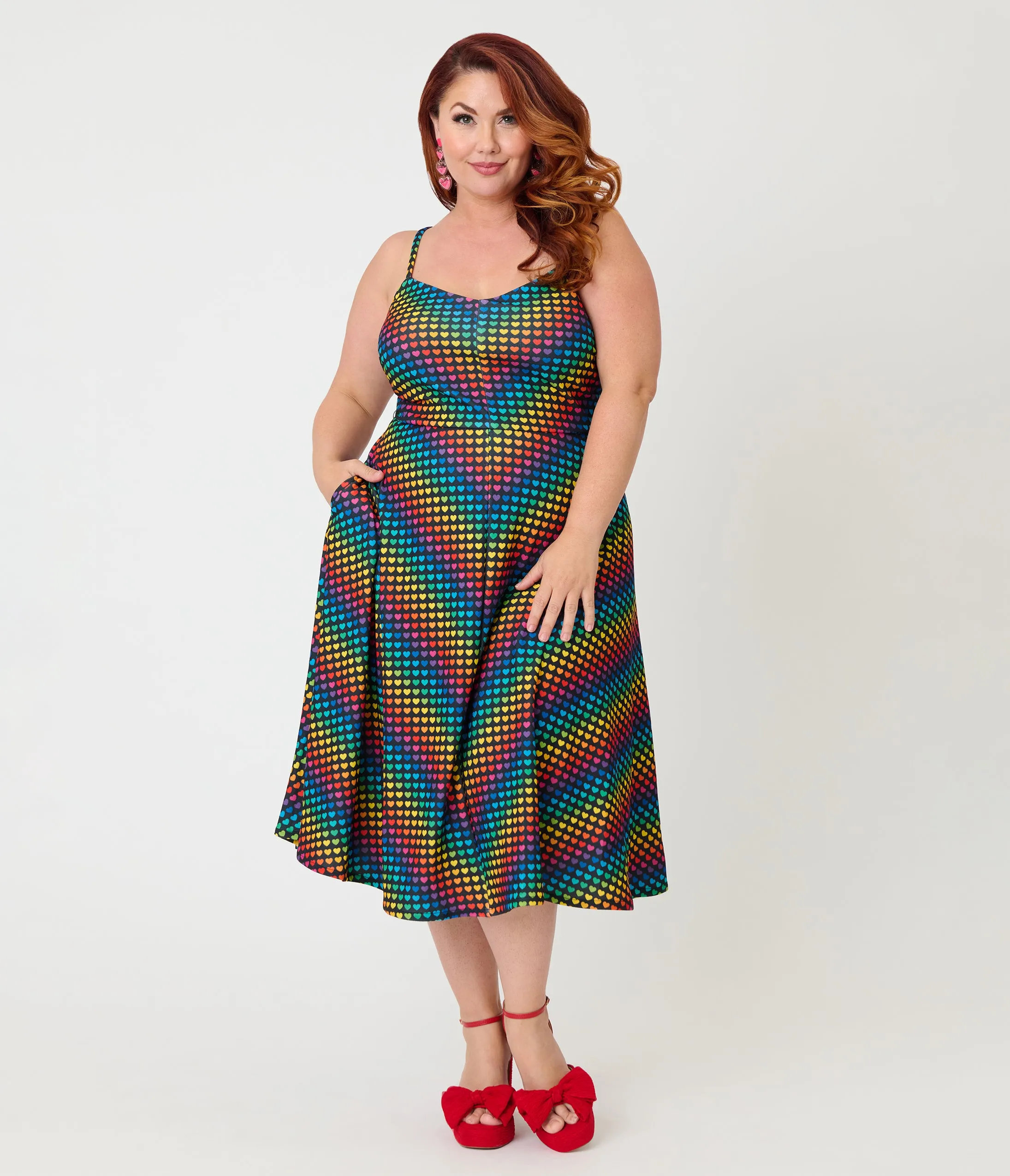 Smak Parlour Plus Size Black & Rainbow Heart Chevron Midi Dress sold by Unique Vintage product image thumbnail 4