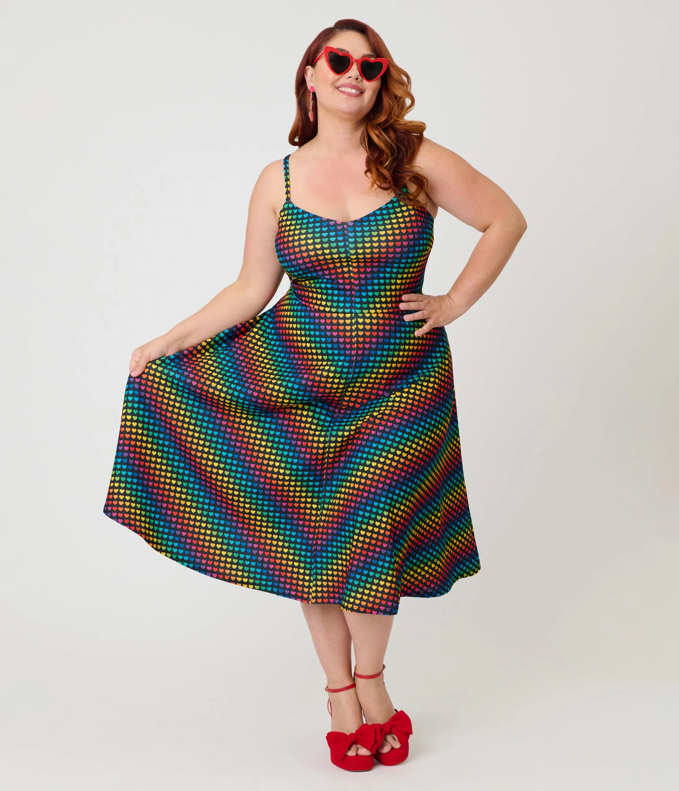 Smak Parlour Plus Size Black & Rainbow Heart Chevron Midi Dress sold by Unique Vintage product image thumbnail 3