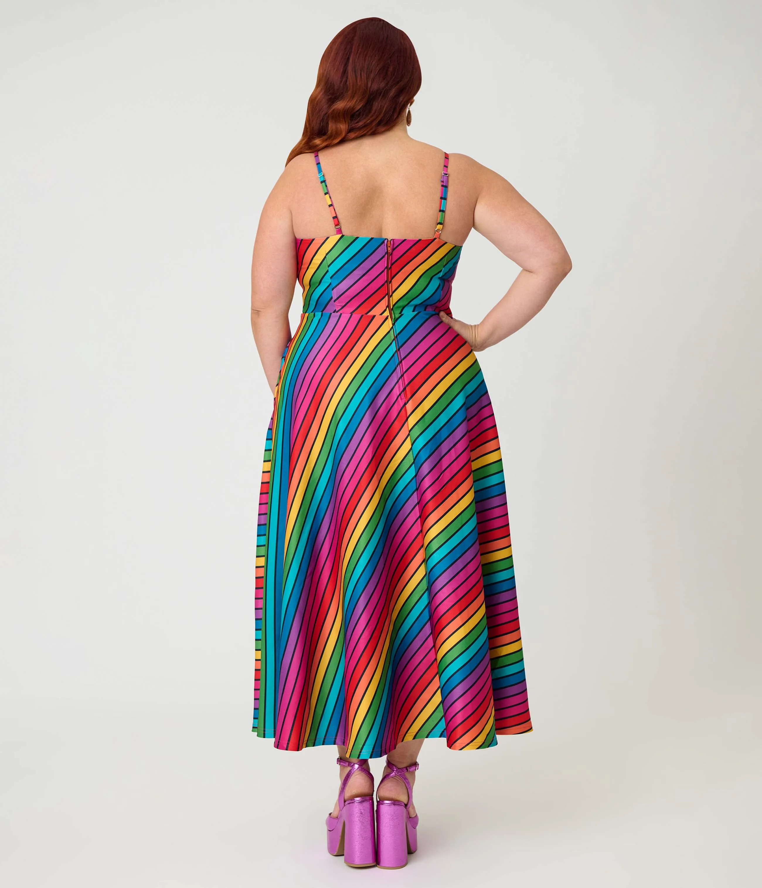 Unique Vintage Plus Size Diagonal Rainbow Stripe Spaghetti Strap Midi Dress sold by Unique Vintage product image thumbnail 2