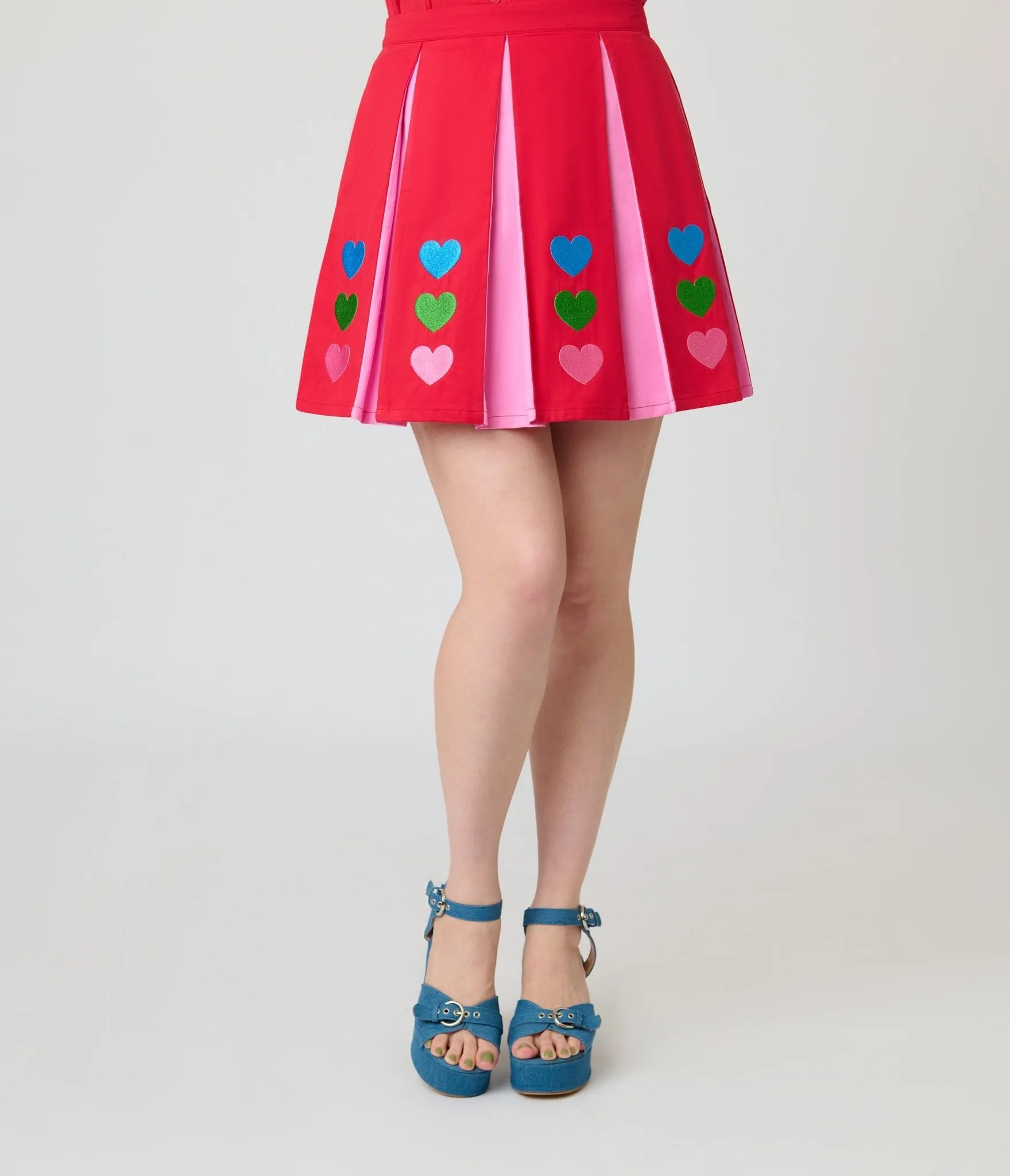 Smak Parlour Red & Pink Rainbow Heart Pleated Mini Skirt sold by Unique Vintage product image thumbnail 3