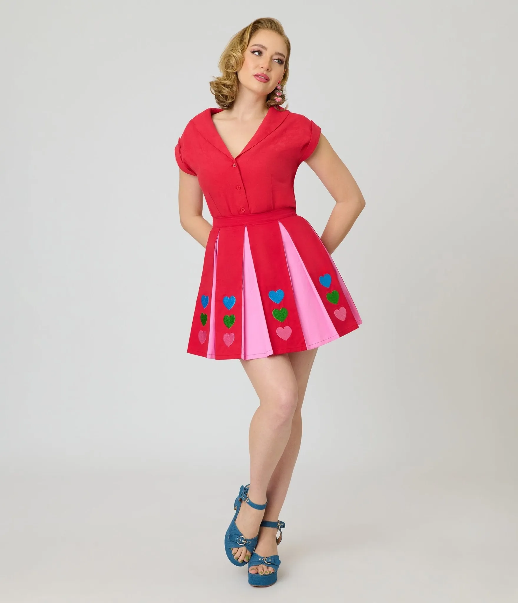 Smak Parlour Red & Pink Rainbow Heart Pleated Mini Skirt sold by Unique Vintage product image thumbnail 5