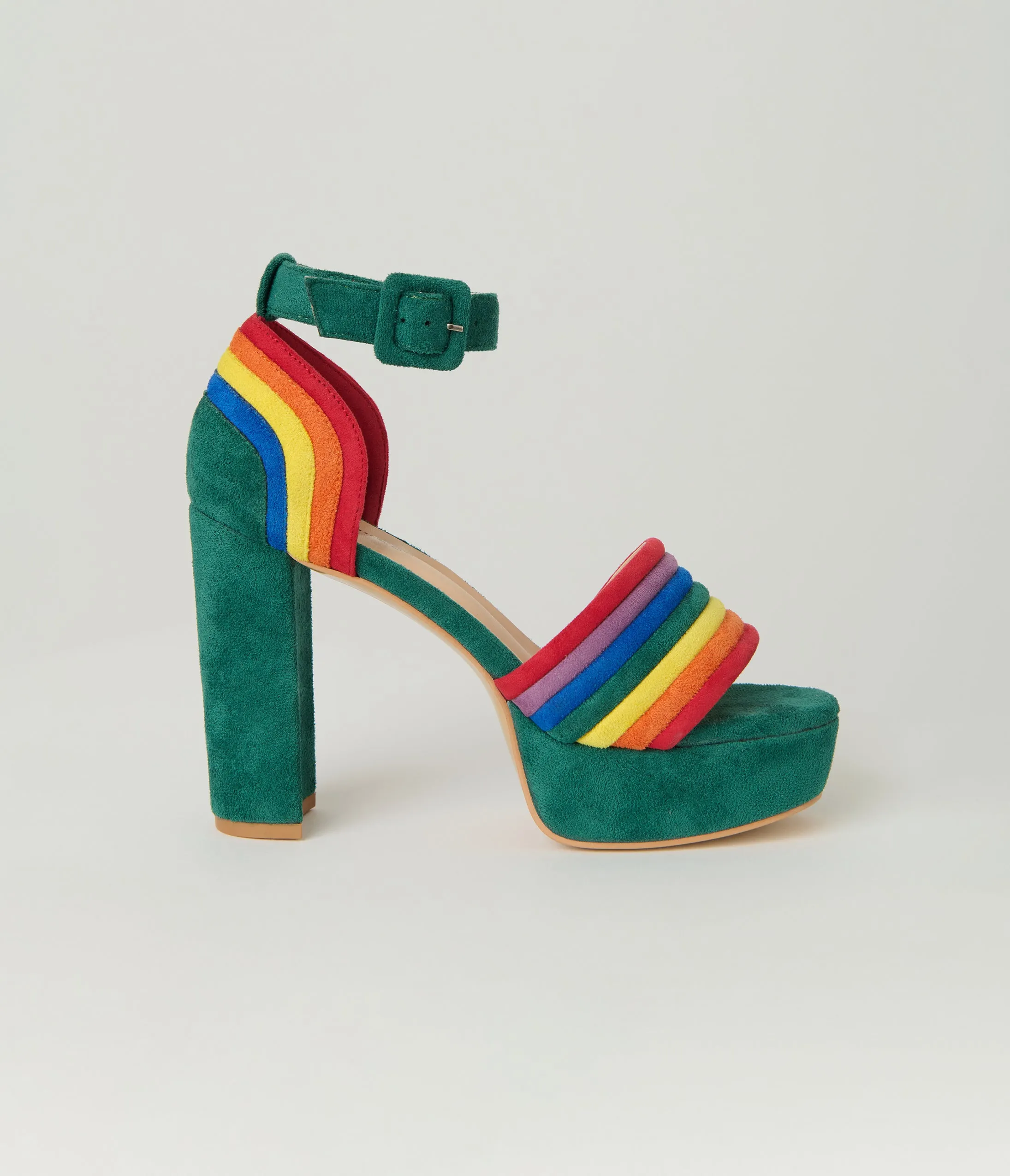 Unique Vintage Green & Rainbow Suede Peep Toe Pumps sold by Unique Vintage product image thumbnail 2