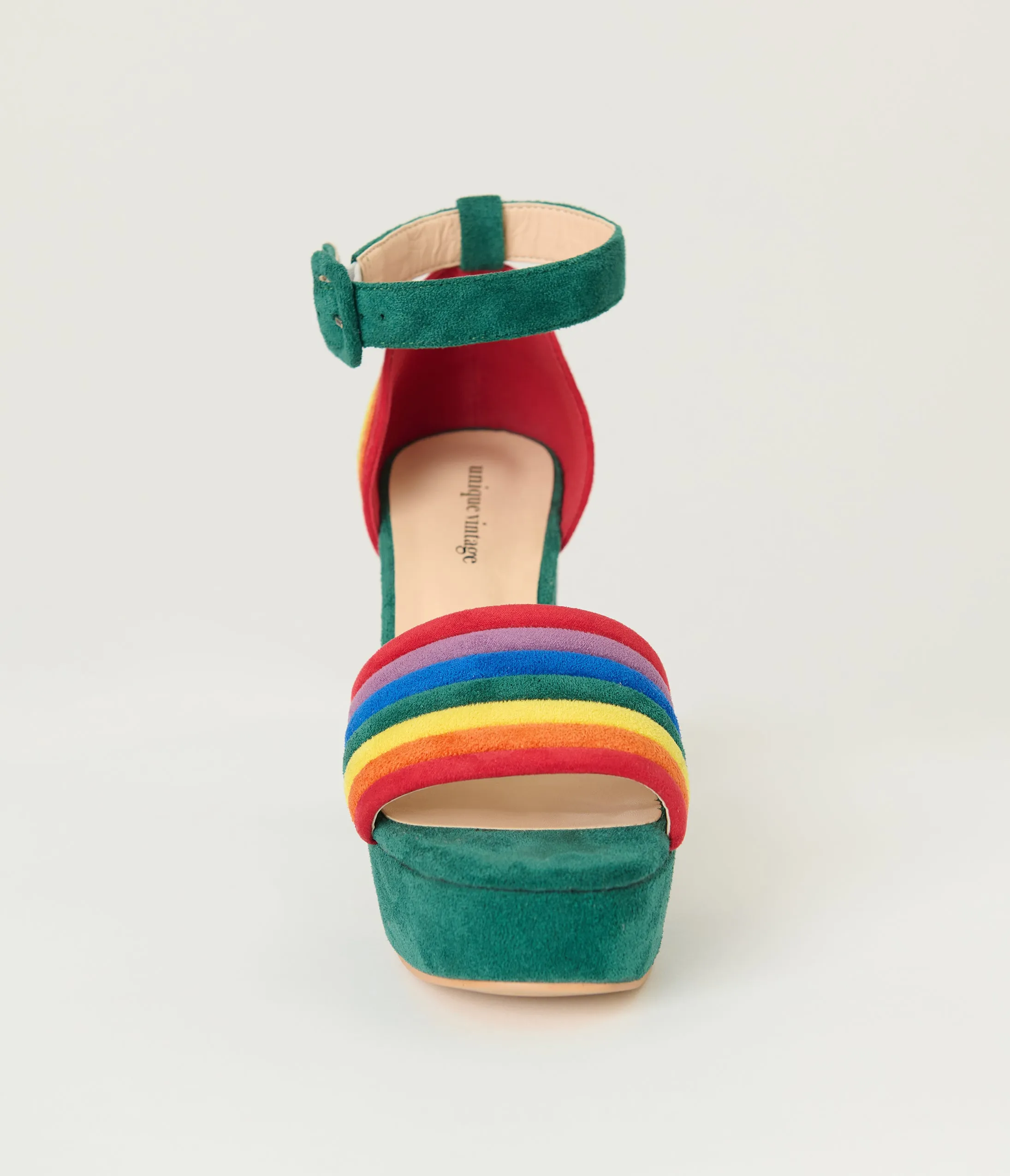 Unique Vintage Green & Rainbow Suede Peep Toe Pumps sold by Unique Vintage product image thumbnail 3