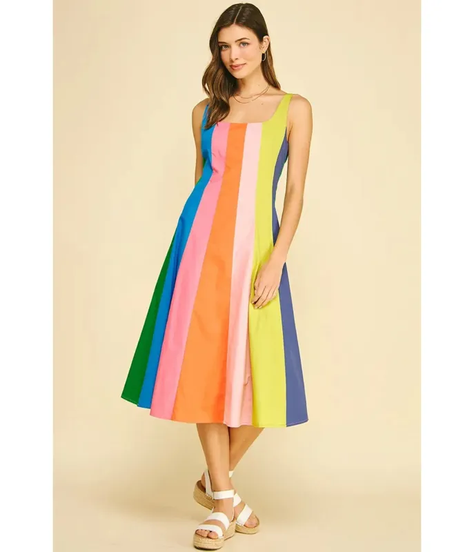 Rainbow Colorblock Midi Dress made by Unique Vintage