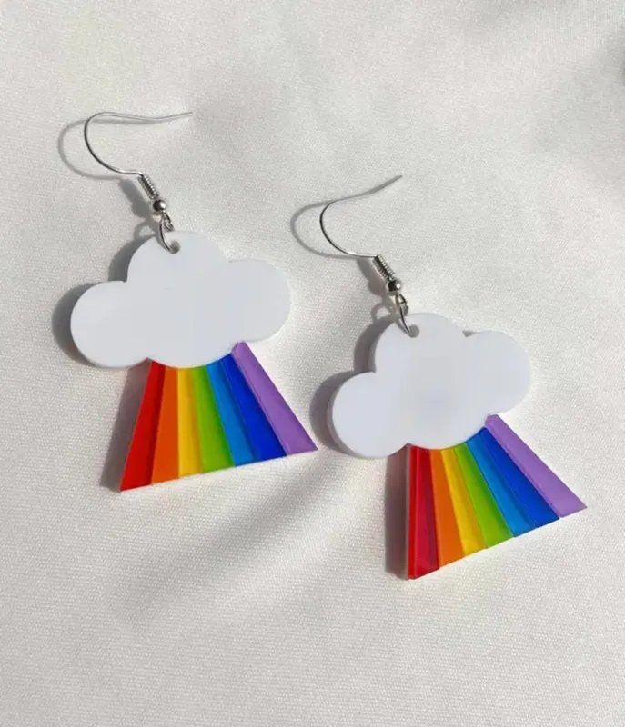 Cloud & Rainbow Dangle Earrings made by Unique Vintage
