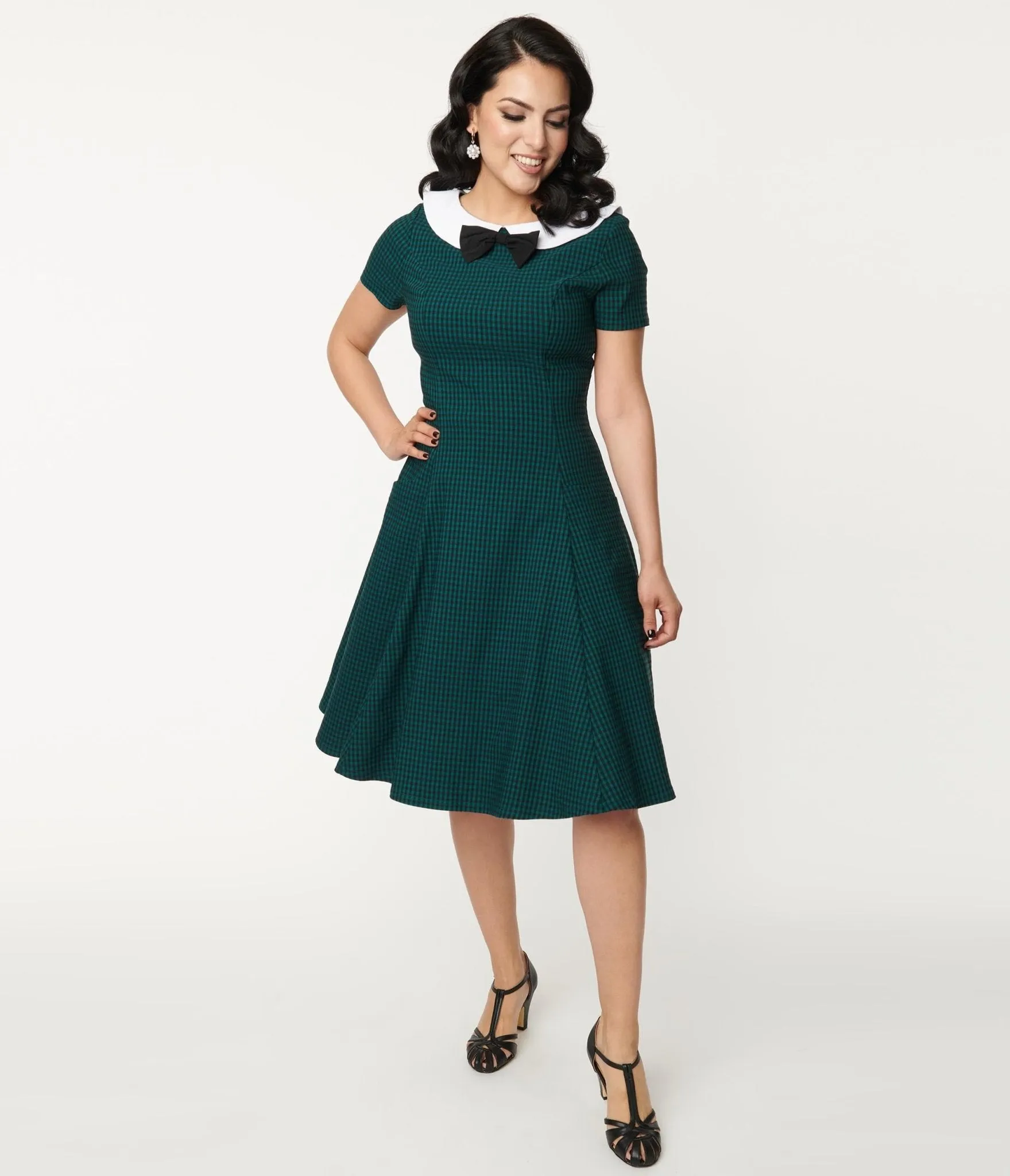 Unique Vintage Green & Black Gingham Eloise Swing Dress sold by Unique Vintage product image thumbnail 5