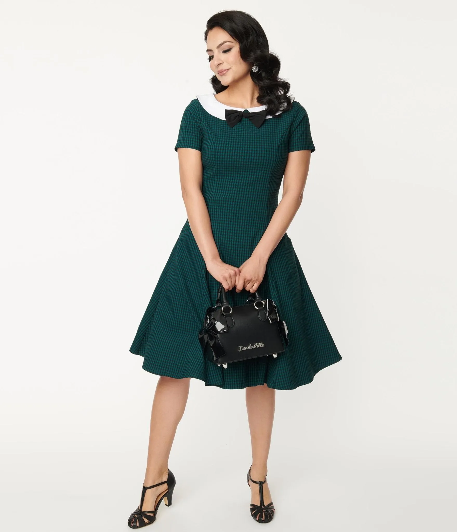 Unique Vintage Green & Black Gingham Eloise Swing Dress sold by Unique Vintage product image thumbnail 4