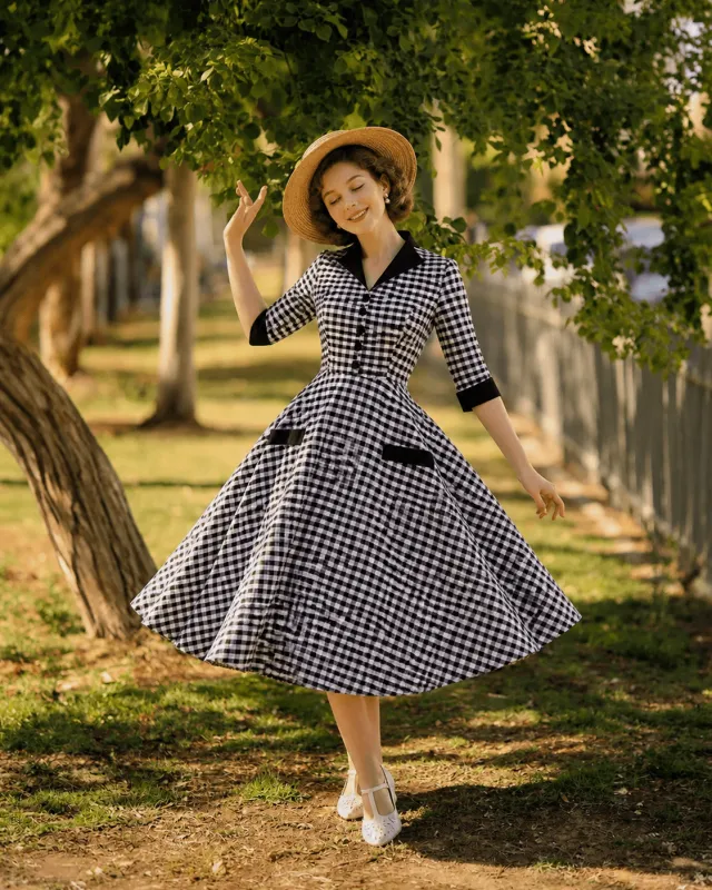Black & White Gingham Swing Dress made by Unique Vintage