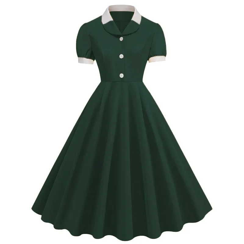 Green & White Contrast Collared Shirt Swing Dress sold by Unique Vintage product image thumbnail 2