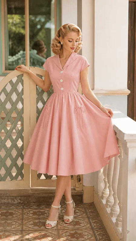 Pink Bow Pocket Swing Dress made by Unique Vintage