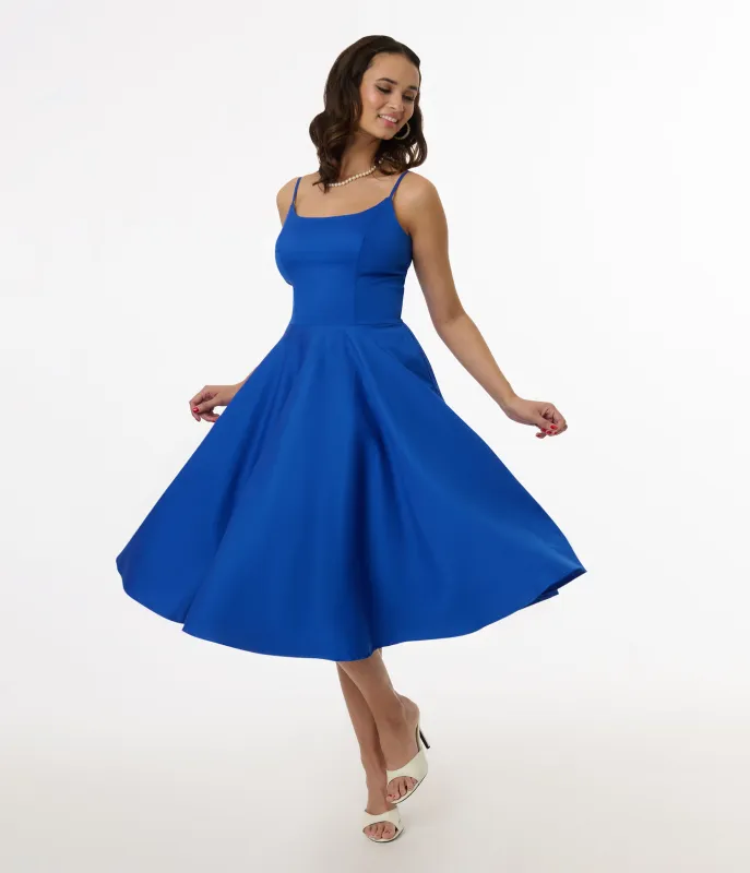 1950s Cobalt Blue Cotton Swing Dress made by Tatyana