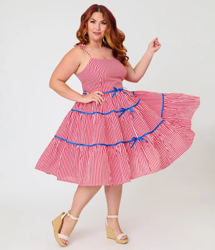 Unique Vintage Plus Size Red & White Striped Tiered Swing Dress made by Unique Vintage