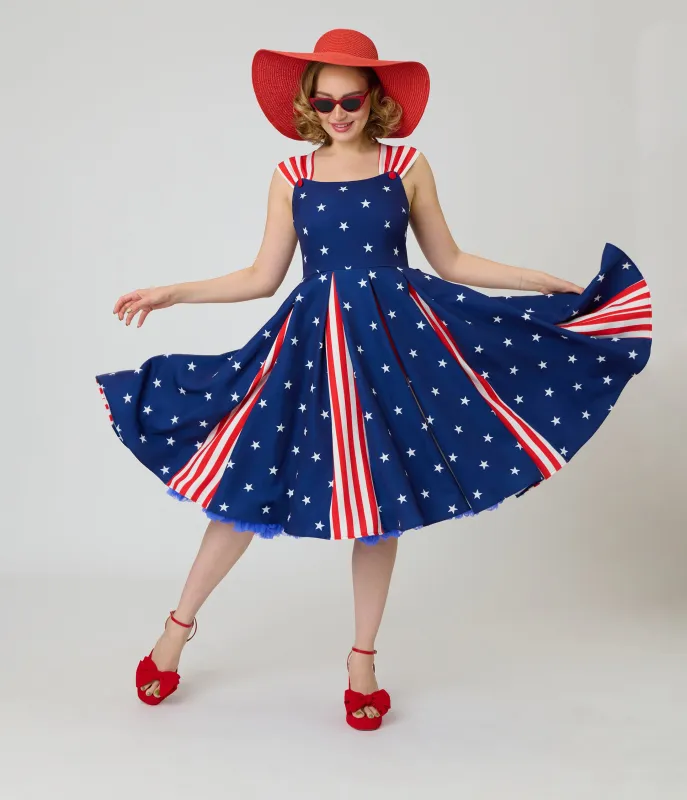 Unique Vintage Blue & Stars Americana Striped Swing Dress made by Unique Vintage