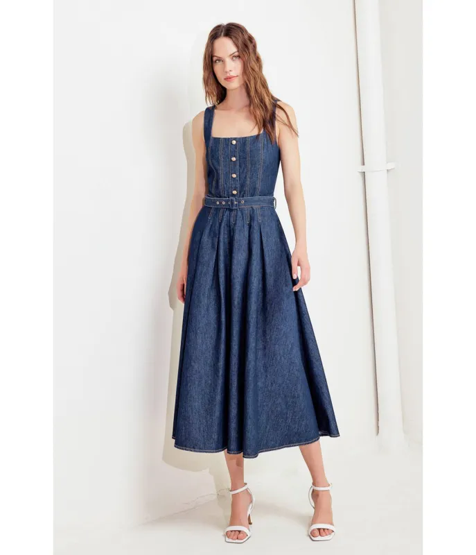 Indigo Denim Moonlight Serenade Midi Dress made by Flying Tomato