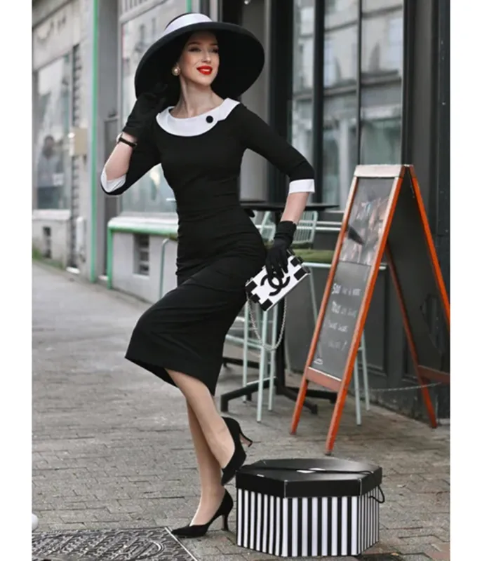 Heart My Closet Black & White Laura Pencil Dress made by Unique Vintage