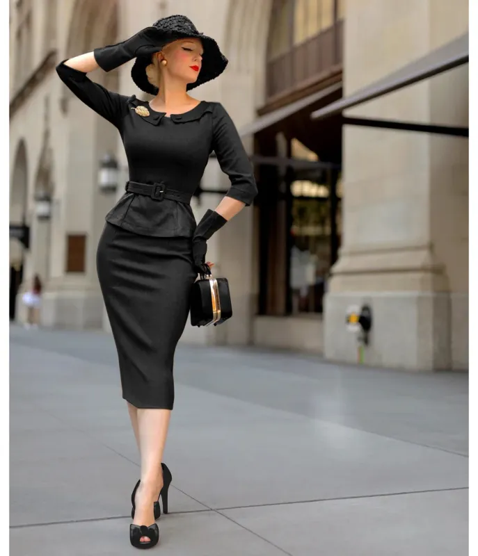 Heart My Closet 1950s Black Scarlet Suit & Pencil Skirt made by Unique Vintage