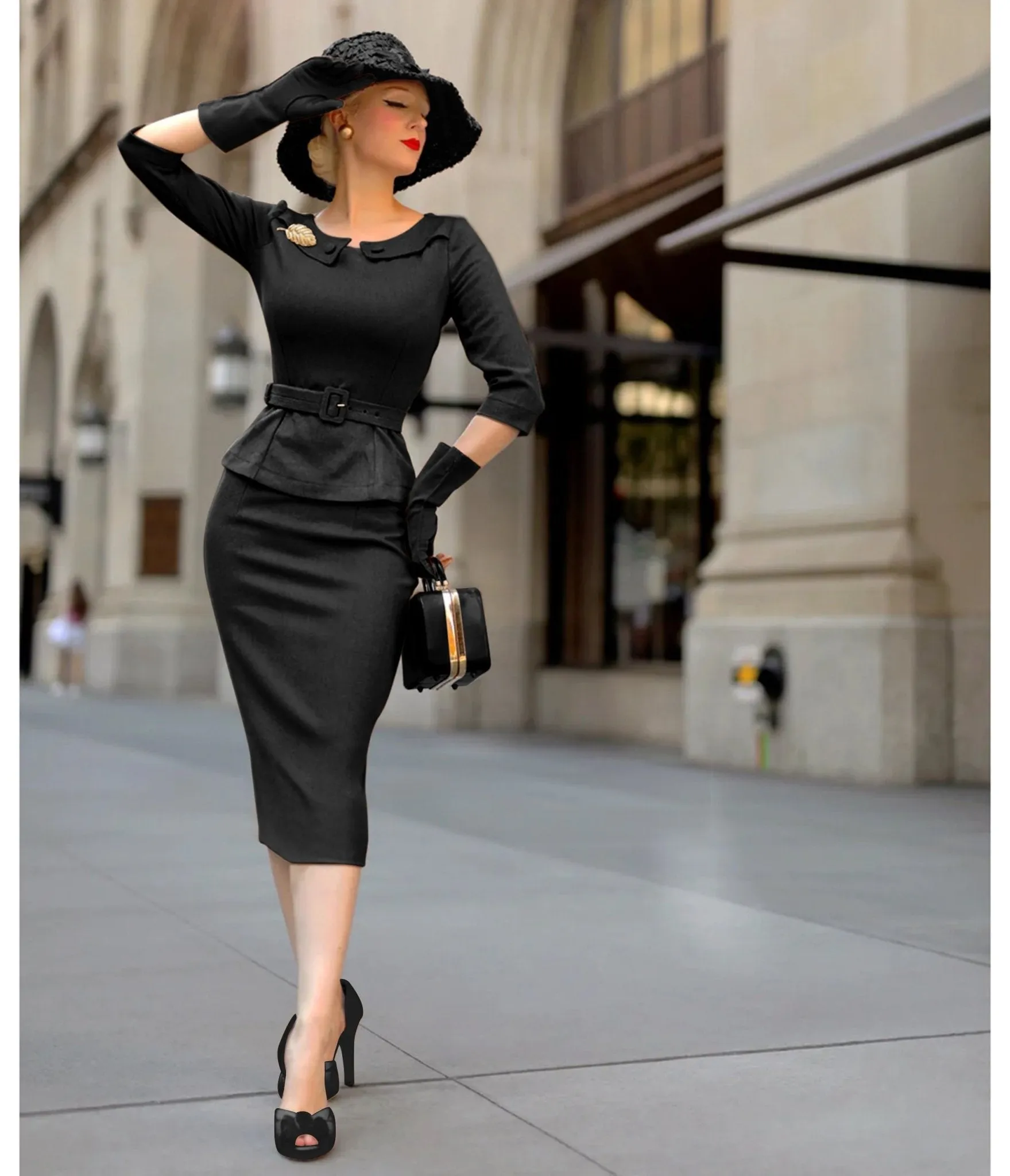 Heart My Closet 1950s Black Scarlet Suit & Pencil Skirt sold by Unique Vintage