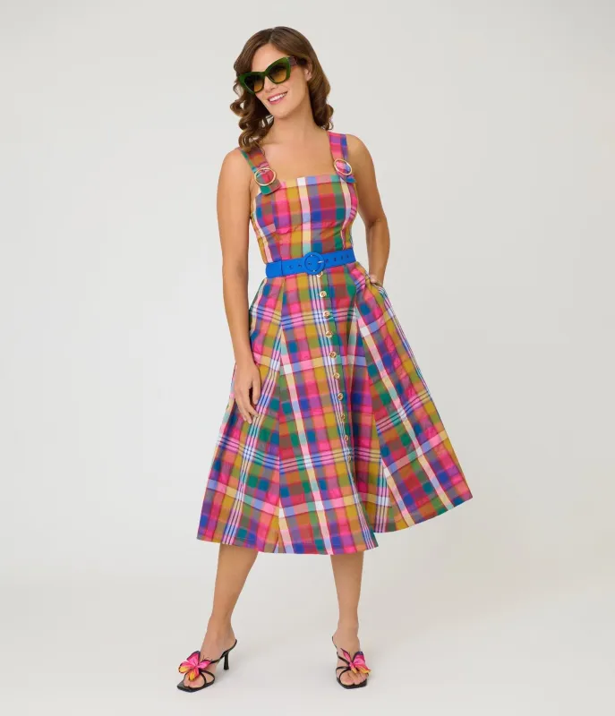 Unique Vintage Madras Plaid Picnic Perfect Midi Dress made by Unique Vintage