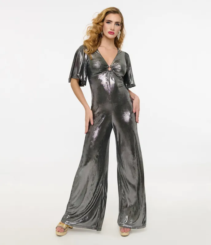 Smak Parlour 1960s Metallic Silver Cutout Jumpsuit made by Unique Vintage