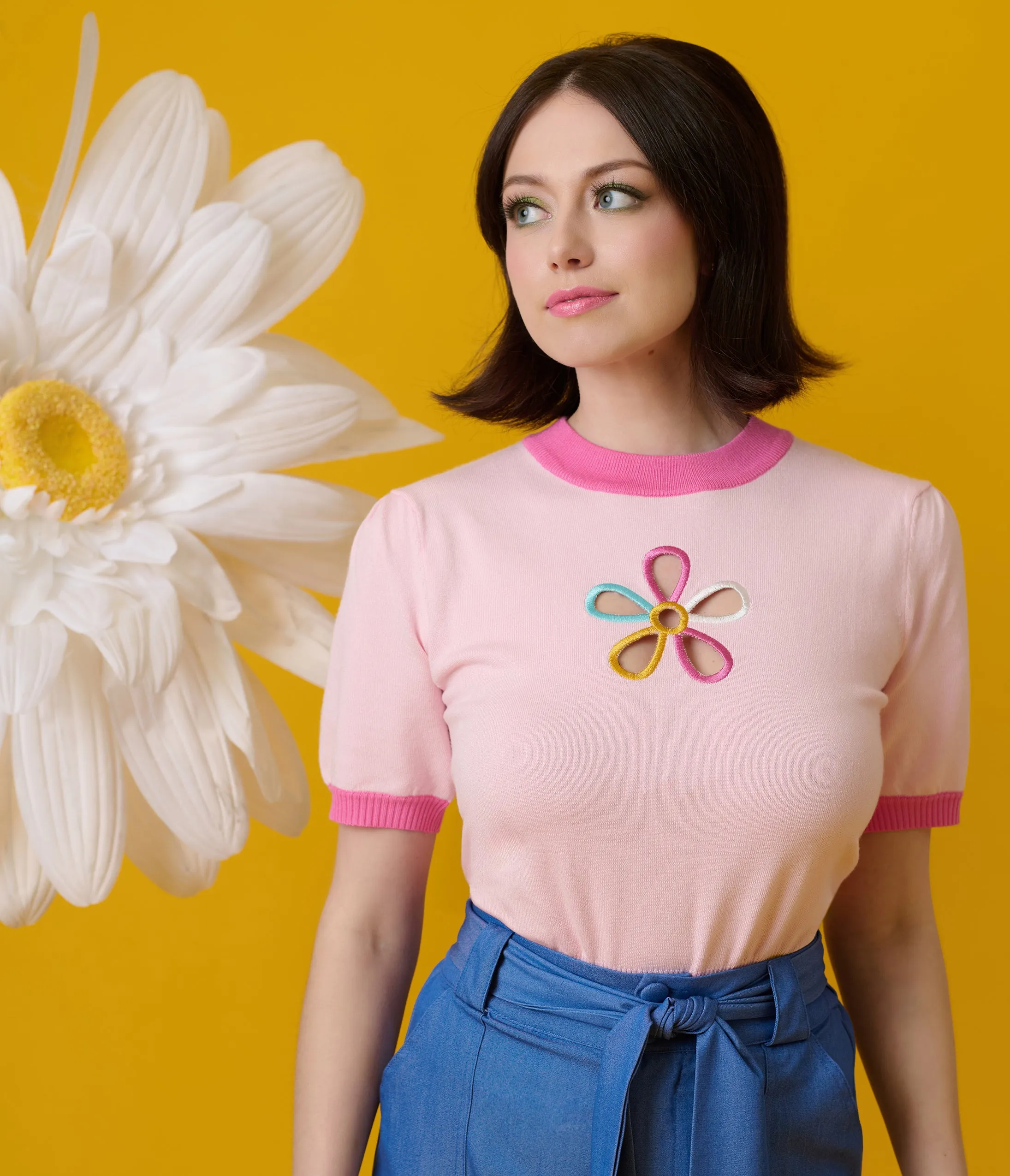 Smak Parlour Pink & Rainbow Flower Cutout Sweater sold by Unique Vintage product image thumbnail 4