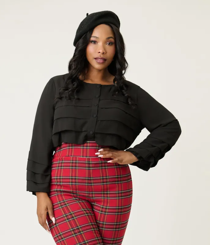 Smak Parlour Plus Size Black Pleated Front Blouse made by Unique Vintage