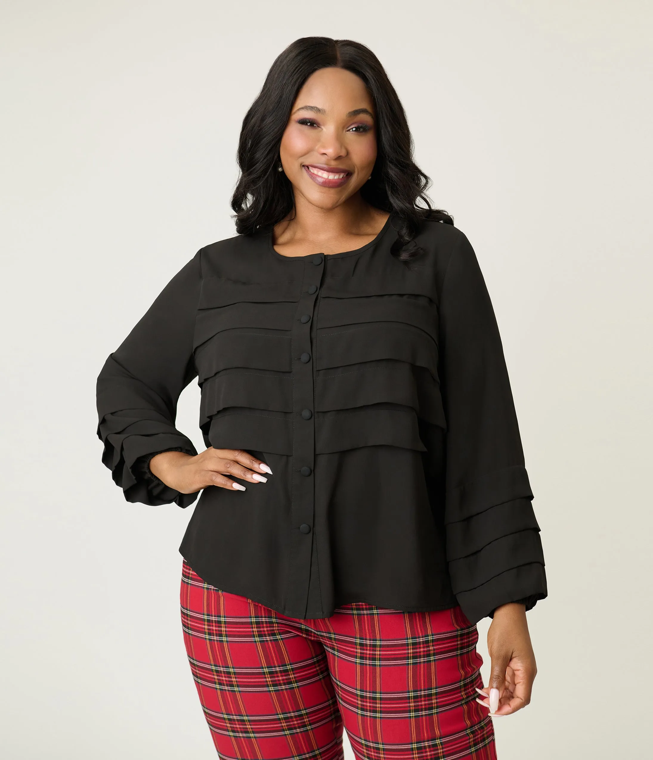 Smak Parlour Plus Size Black Pleated Front Blouse sold by Unique Vintage product image thumbnail 3