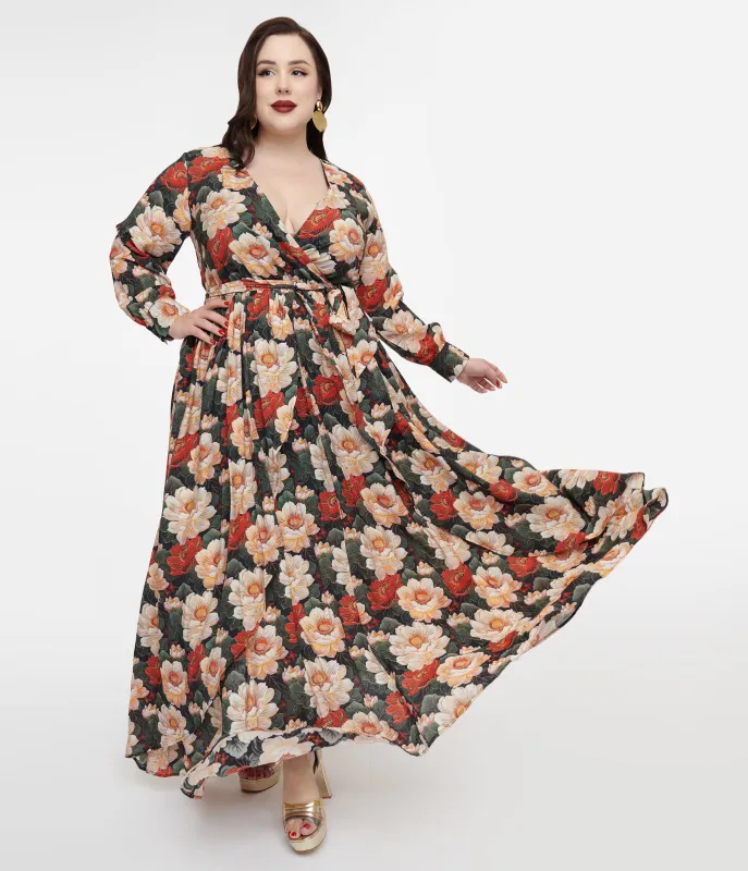 Unique Vintage Plus Size 1970s White & Red Floral Farrah Maxi Dress made by Unique Vintage