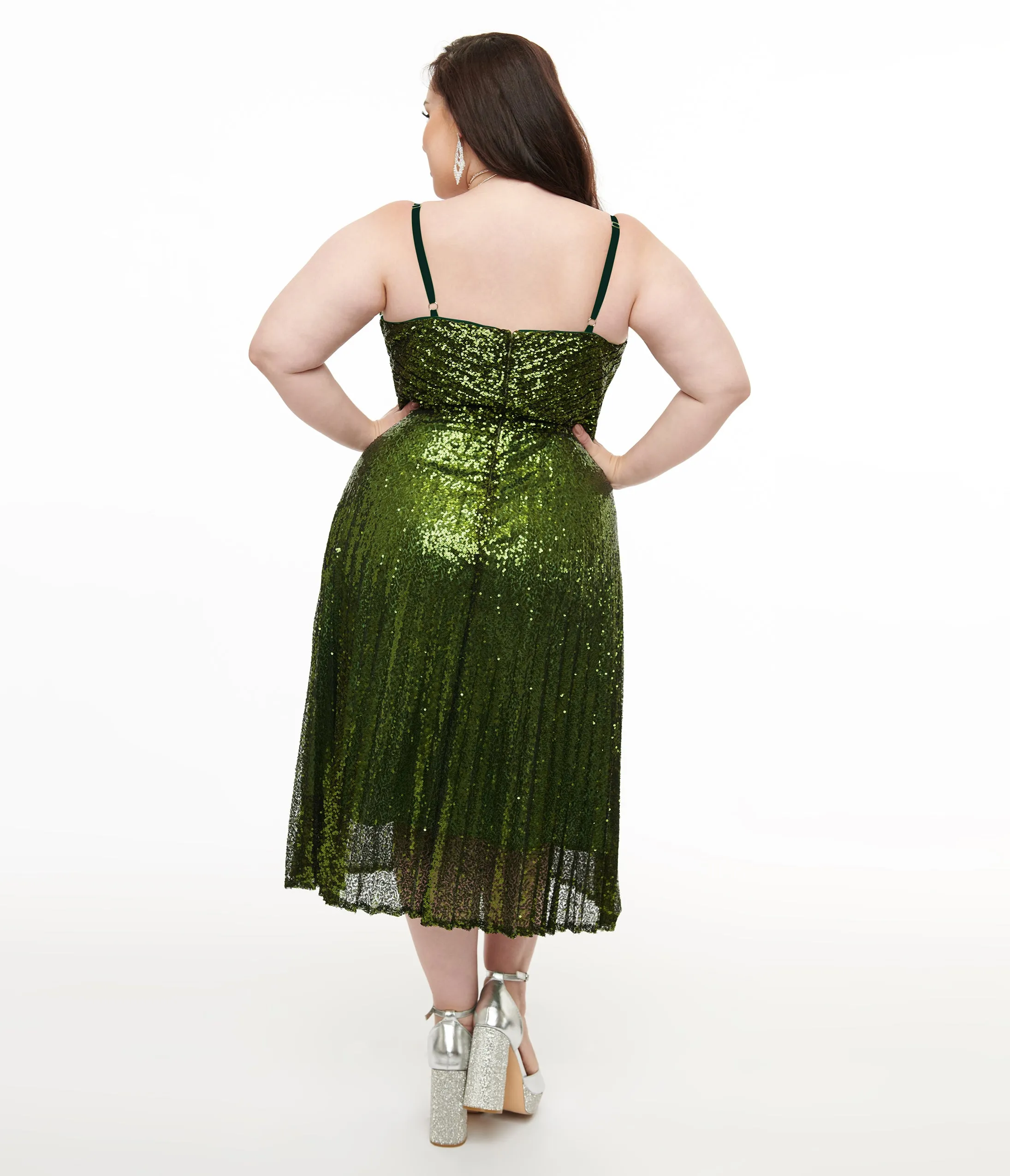 Unique Vintage Plus Size 1950s Emerald Pleated Sequin Swing Dress sold by Unique Vintage product image thumbnail 2