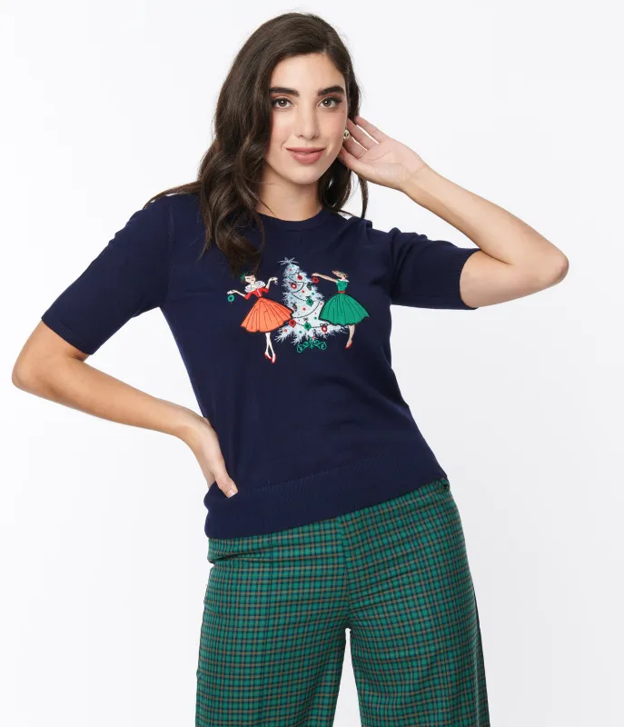 Navy Blue Vintage Christmas Darling Sweater made by Unique Vintage