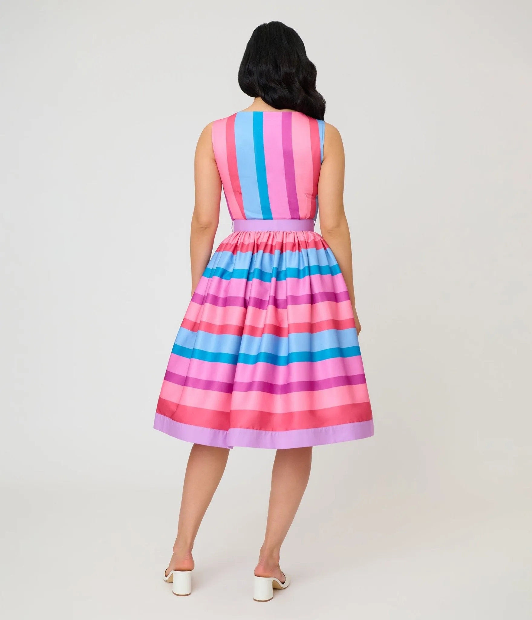 Unique Vintage Pastel Purple & Blue Stripe Sleeveless Button Swing Dress sold by Unique Vintage product image thumbnail 2