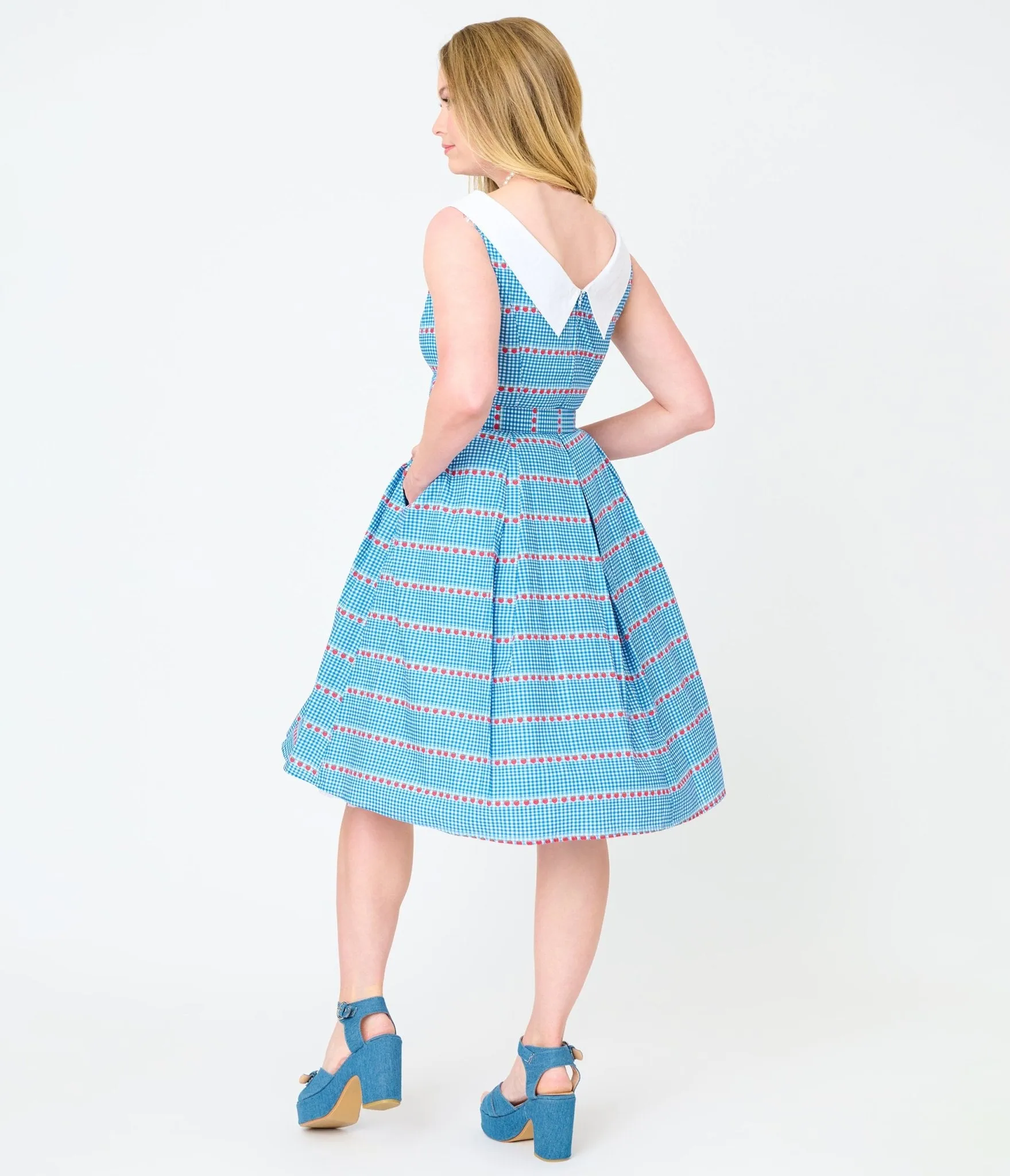 Unique Vintage Blue Gingham & Strawberries Swing Dress sold by Unique Vintage product image thumbnail 2